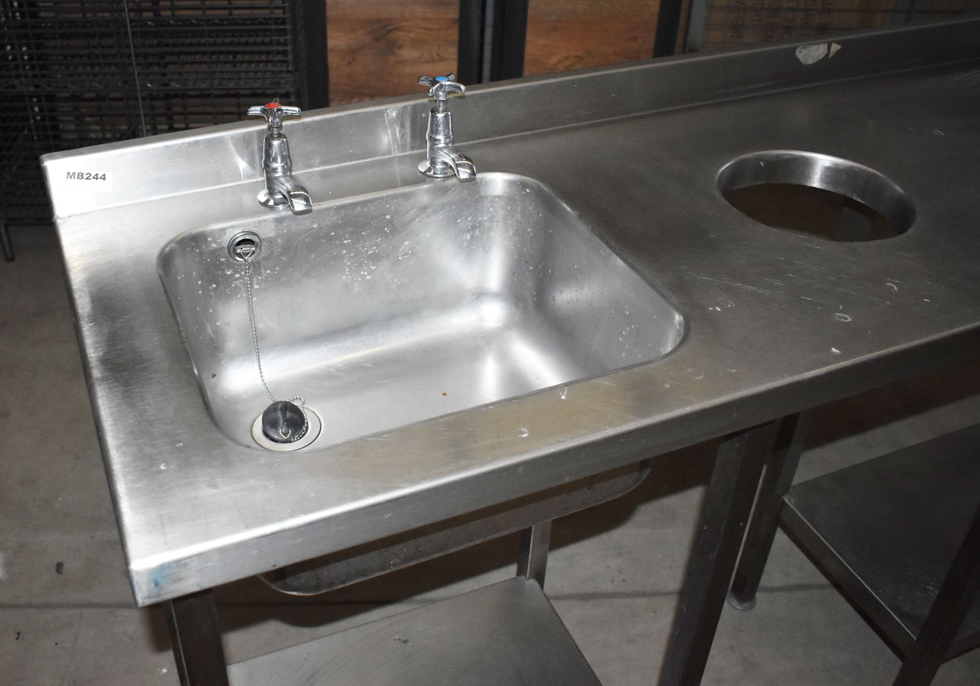 1 x Stainless Steel Wash Basin Prep Table With Undershelves, Upstand, Basin and Taps and Waste Chute - Image 2 of 5