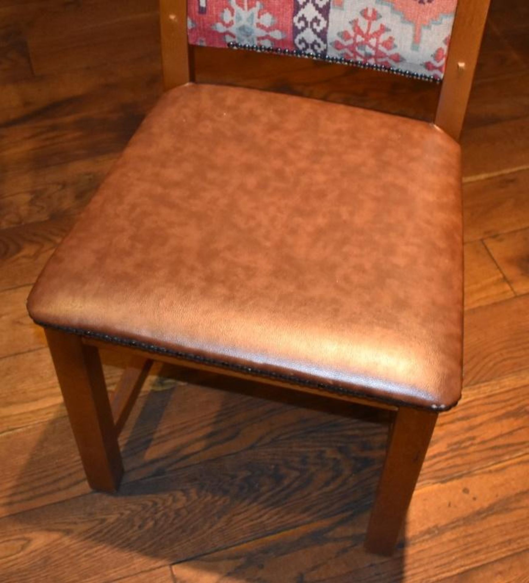 14 x Restaurant High Back Dining Chairs With Faux Leather Brown Seat Pads and Fabric Backs - H100 x - Image 6 of 6
