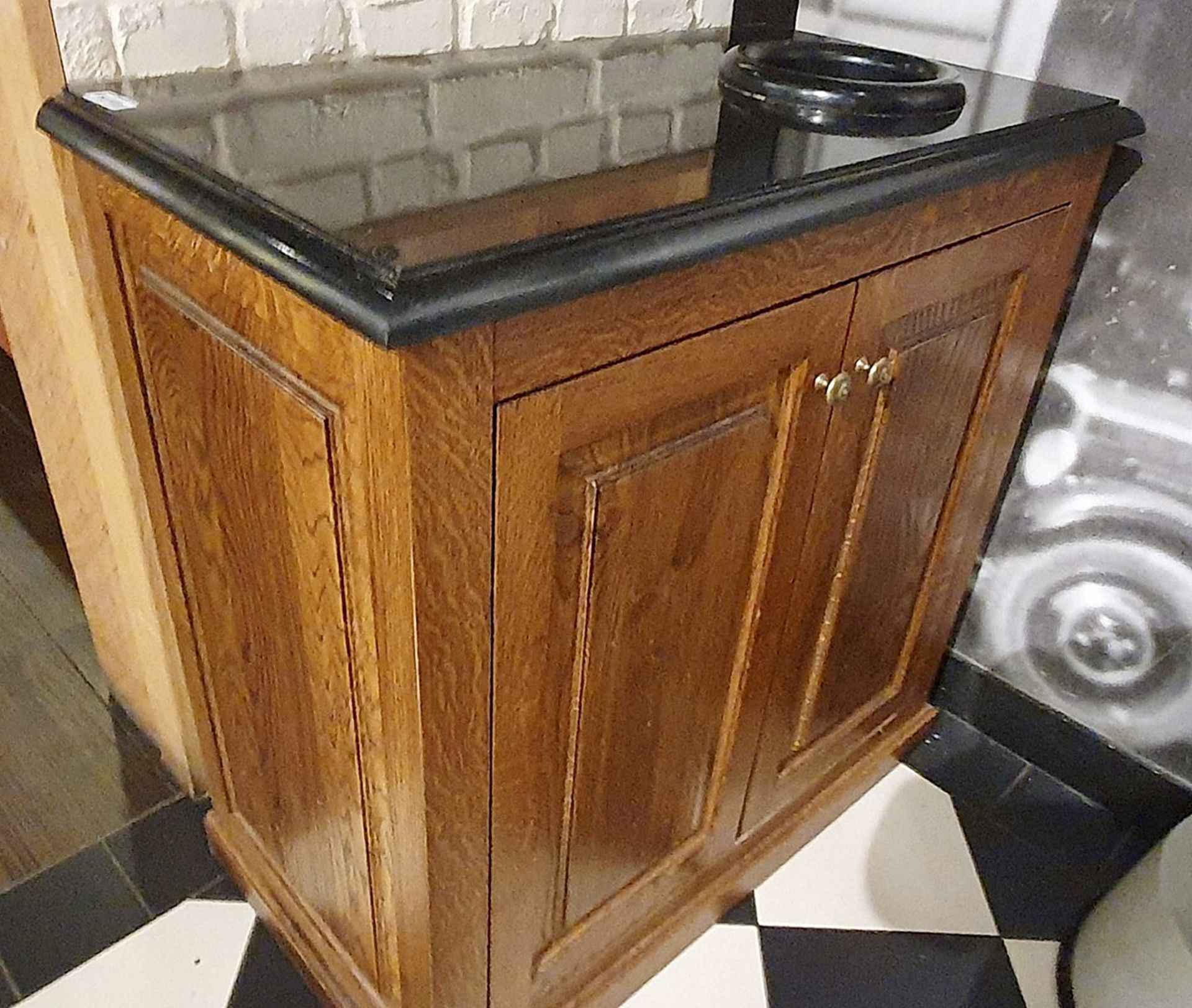 1 x Waitress / Waiter Service Cabinet in Walnut With Granite Surface and Cup Disposal Chute - H90