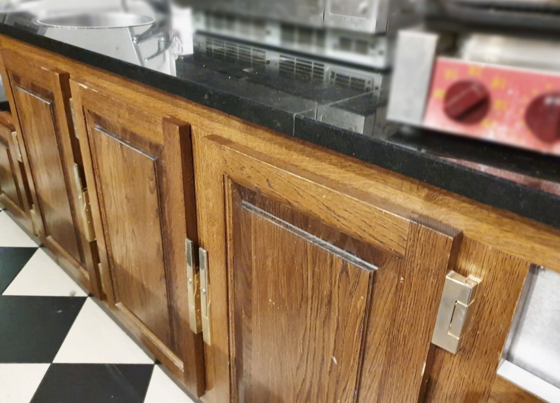 1 x Preparation Counter Unit With Oak Doors and Brass Hardware, Black Granite Work Surfaces and Hand - Image 7 of 9