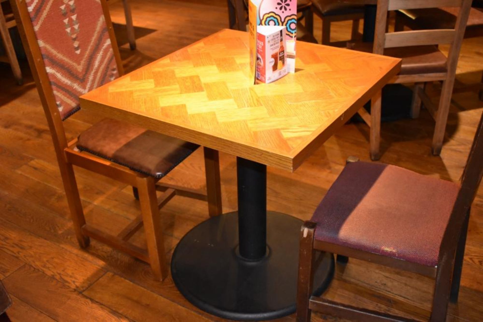 5 x Parquet Design Restaurant Dining Tables With Cast Iron Bases - Small Size - CL461 - Location: Lo