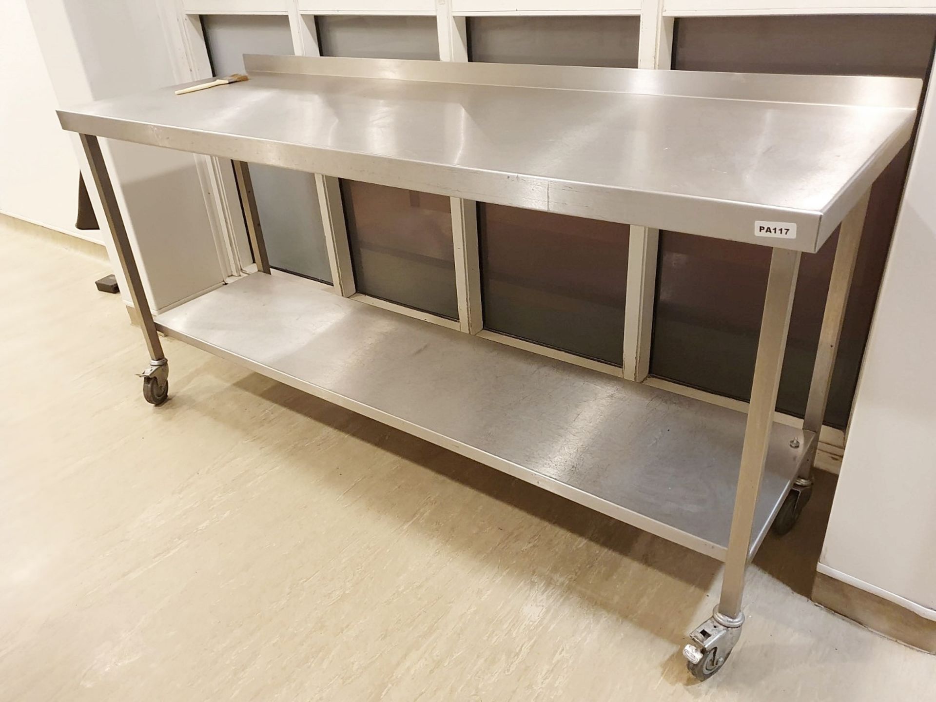 1 x Stainless Steel Preparation Bench With Upstand, Undershelf and Castor Wheels - Ref PA117 - H87 x