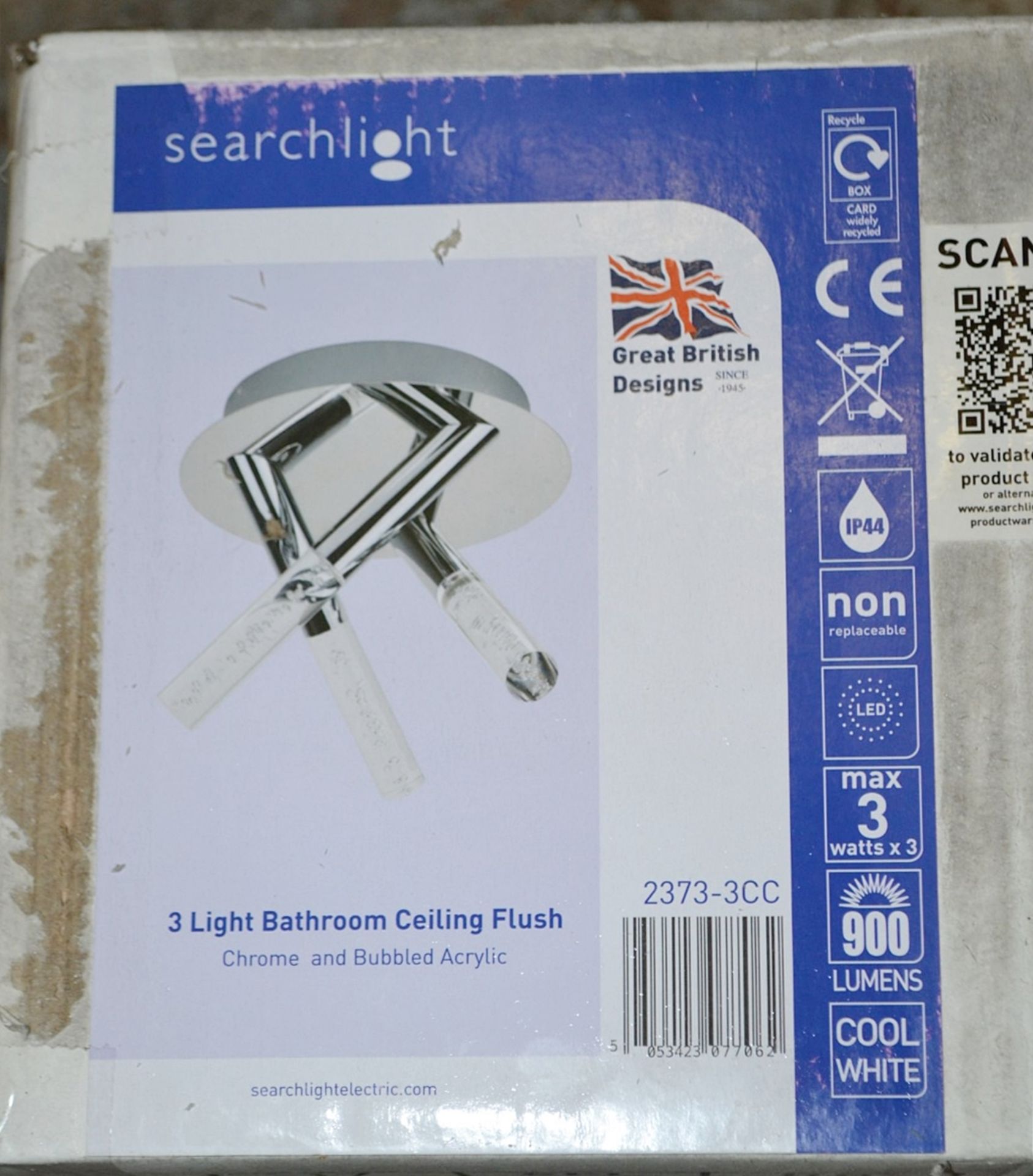2 x Searchlight 3-Light Bathroom Ceiling Flush Light With bubbled Acrylic and Chrome Rods - 2373-3CC