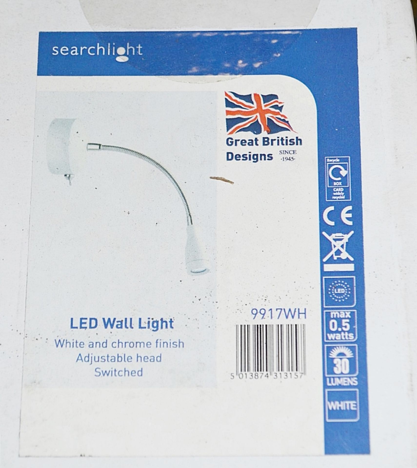 5 x Searchlight LED Wall Lights Finished In White and Chrome - Brand New and Boxed - 9917WH - Ref: J - Image 2 of 3