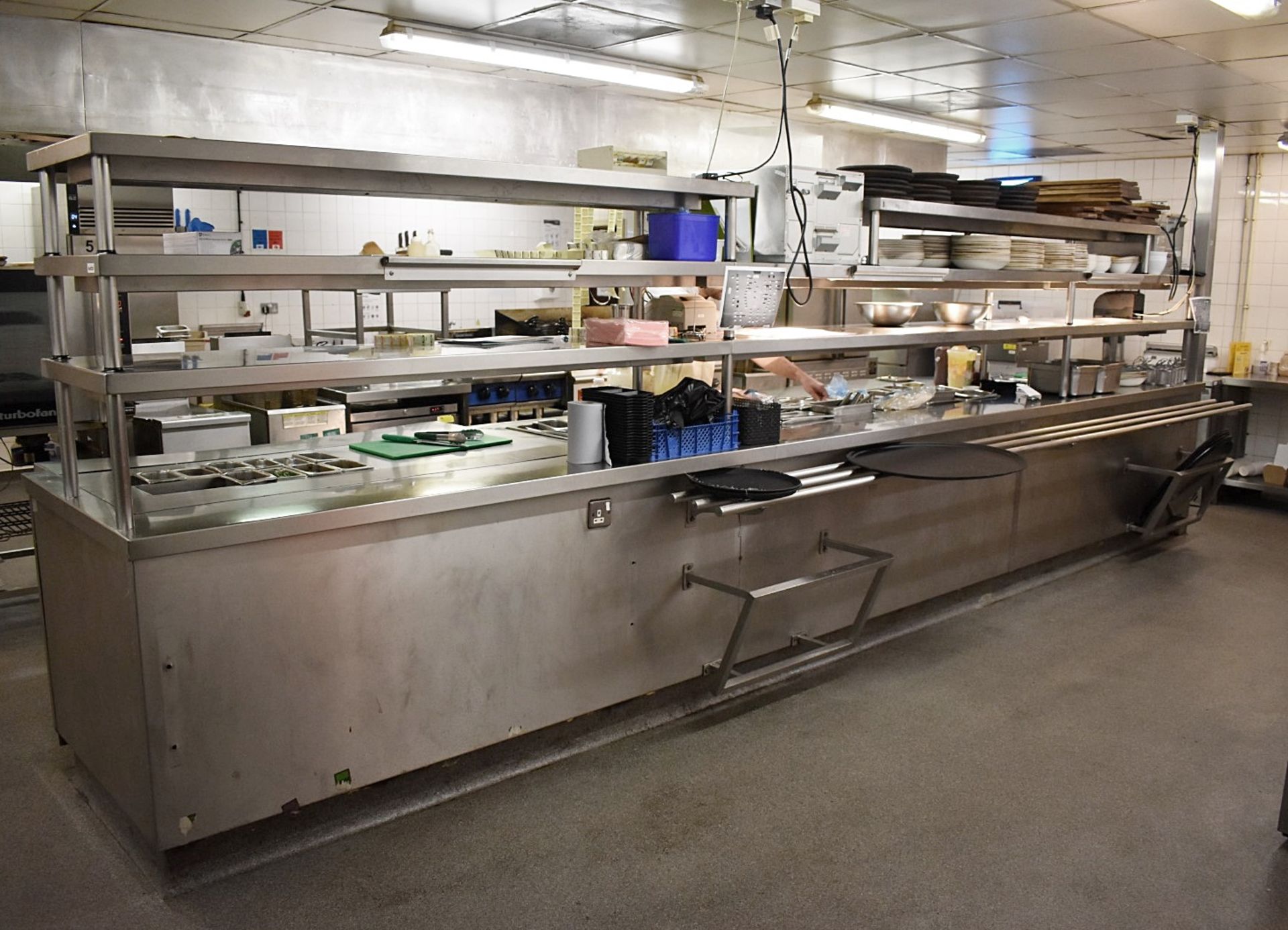 1 x Large Commercial Kitchen Passthrough Heated Gantry Island With Integrated Fosters Undercounter - Image 11 of 22