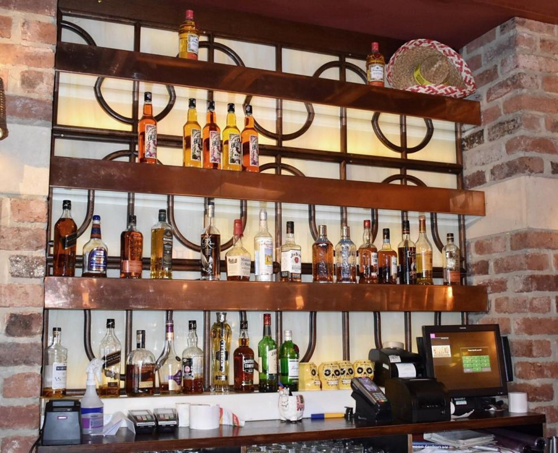 2 x Backbar Shelving Units With Copper Coloured Shelves and Leaded Effect Backs - Approx - Image 2 of 6