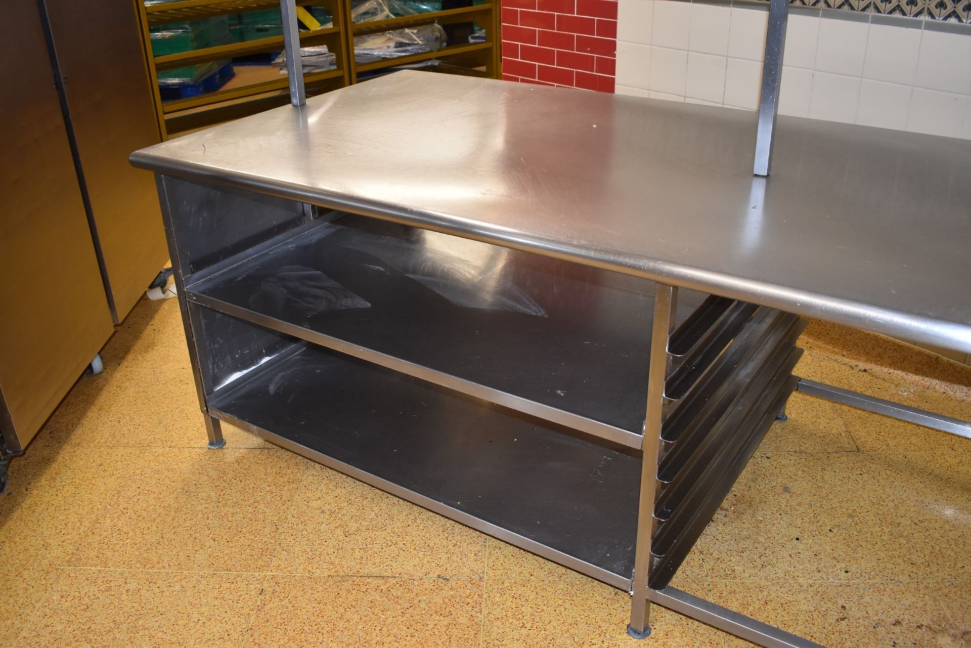 1 x Stainless Steel Commercial Kitchen Island - 10 x 4ft - Features Overhead Gastro Pan Holders, - Image 9 of 10