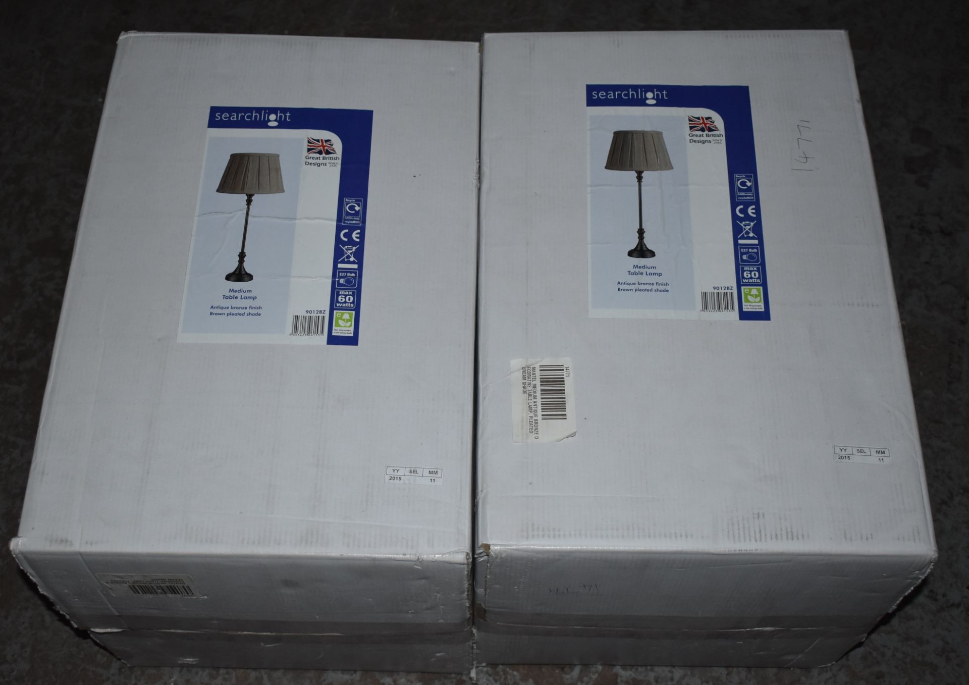 2 x Searchlight Table Lamps With Antique Bronze Finish and Brown Pleated Shades - Product Code - Image 2 of 3