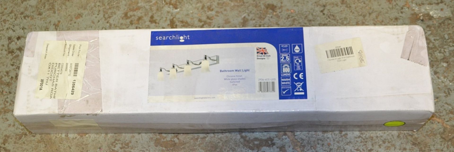 1 x Searchlight Chrome 4-Light Wall Bar With White Glass Shades - 2934-4CC-LED - New Boxed Stock - C - Image 2 of 2