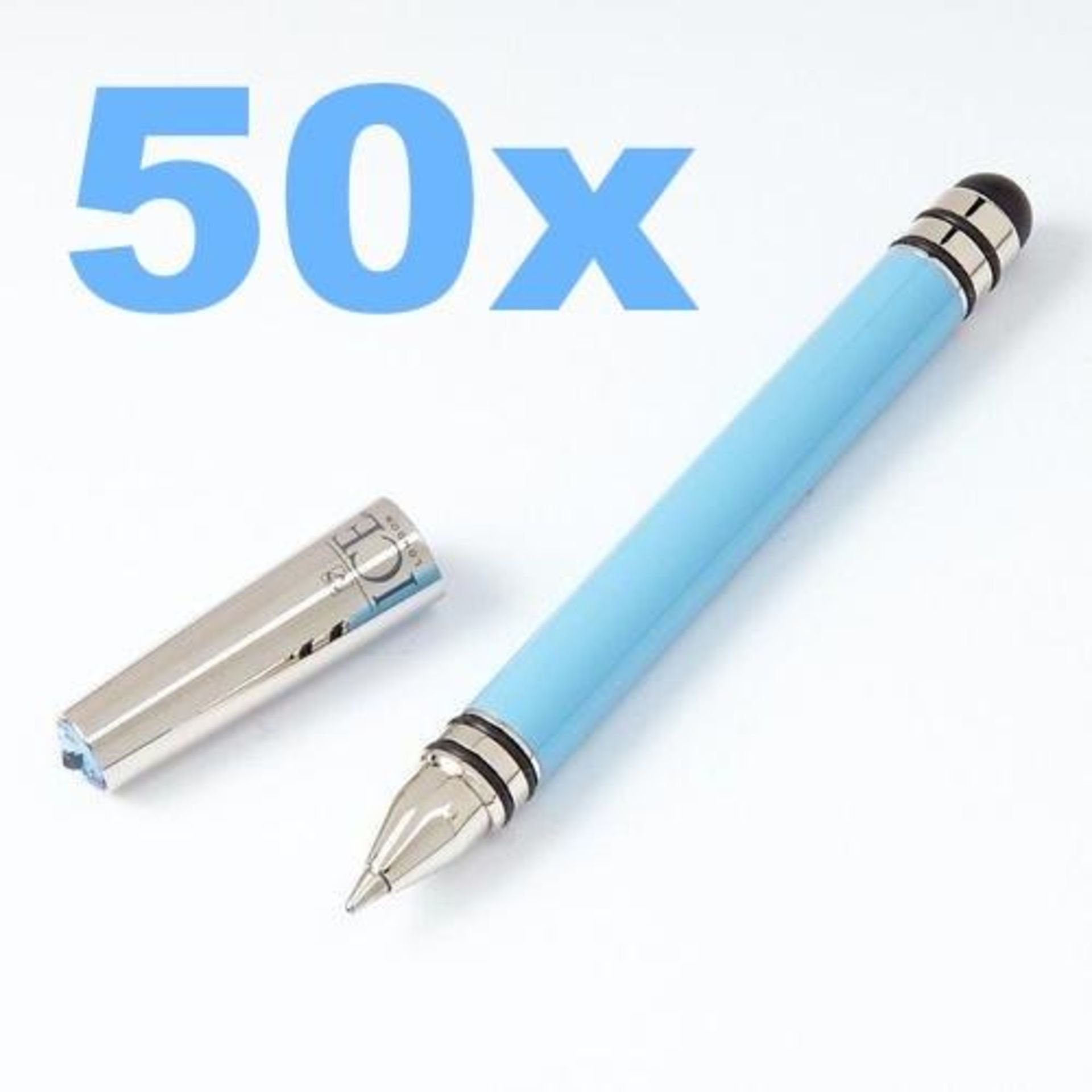 50 x ICE LONDON App Pen Duo - Touch Stylus And Ink Pen Combined - Colour: LIGHT BLUE - MADE WITH SW