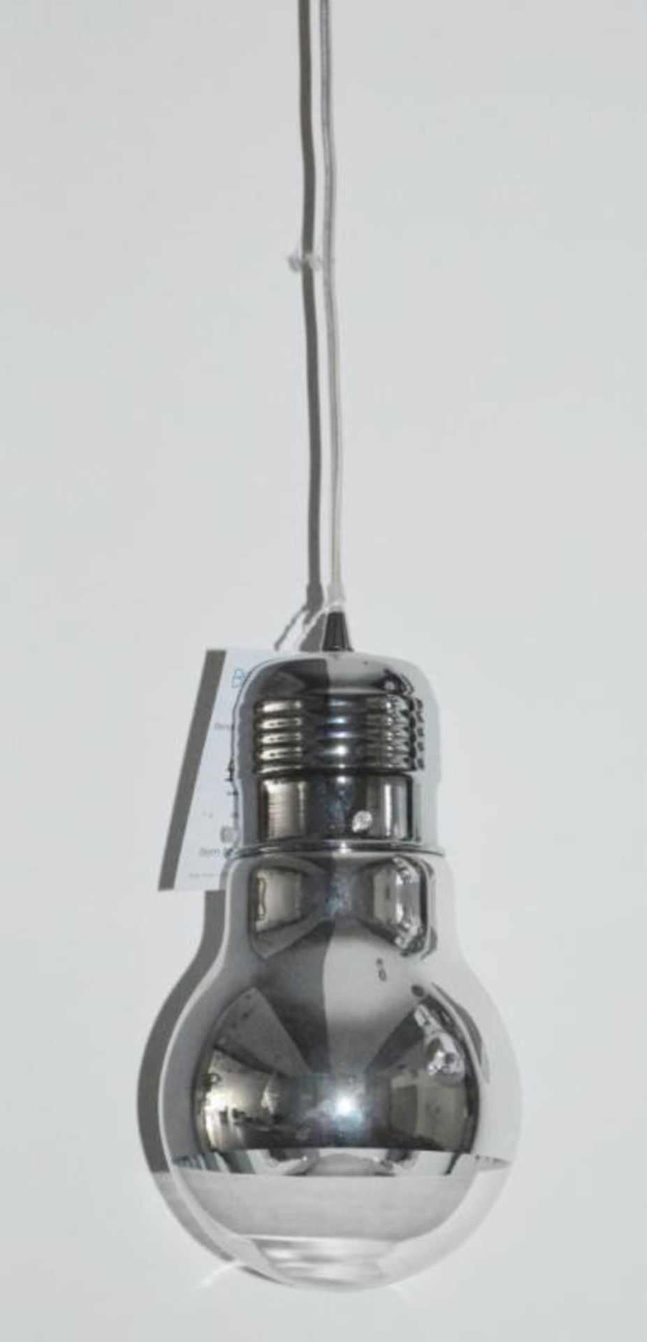 1 x Neo Chrome Large Bulb Pendant Light With Mirrored Clear Glass Shade - Adjustable Height - Quirky - Image 2 of 3