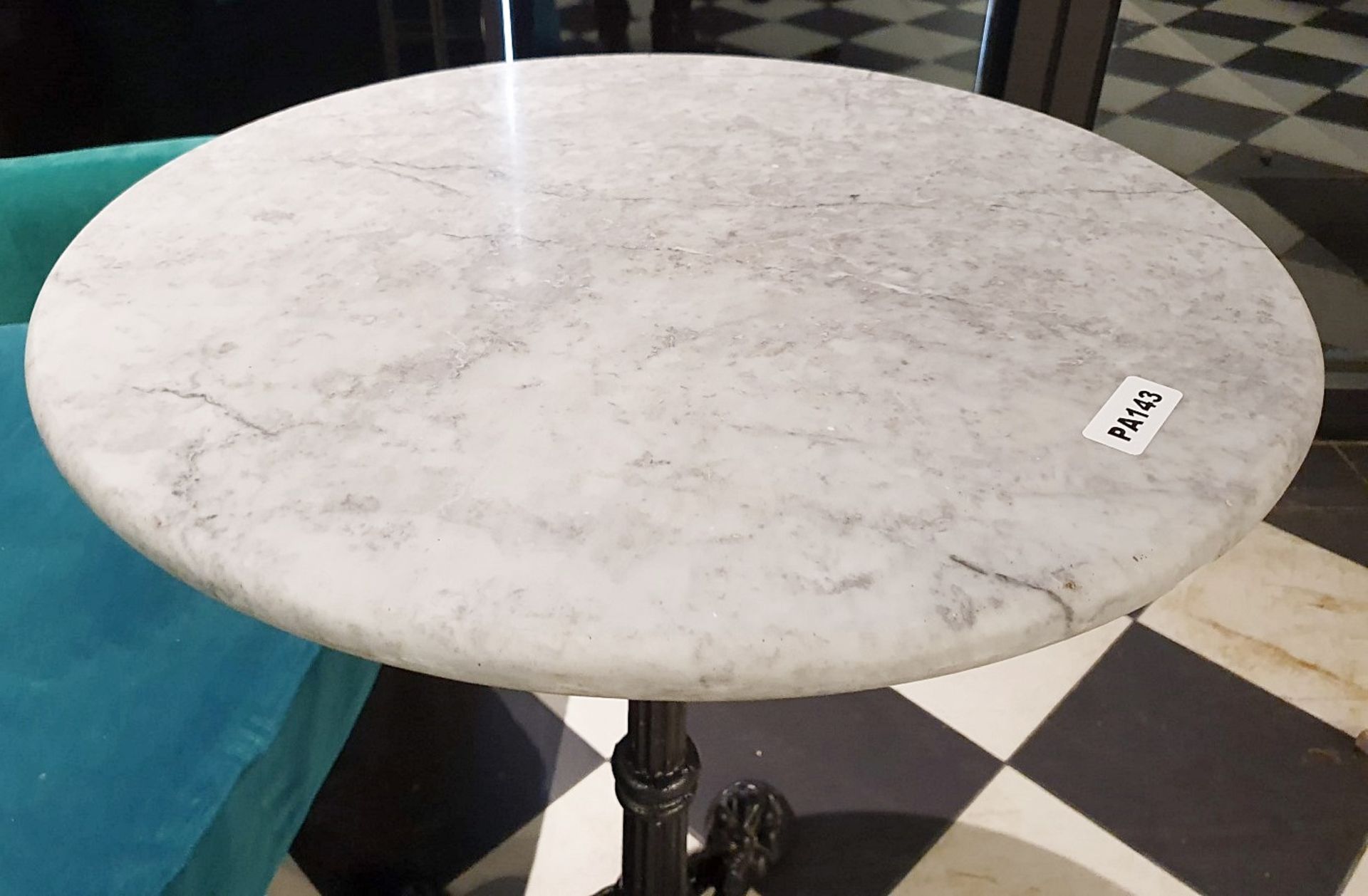 5 x Bistro Tables With Ornate Cast Iron Bases and White Marble Tops - H77 x W55 cms - Ref PA143 - - Image 4 of 4