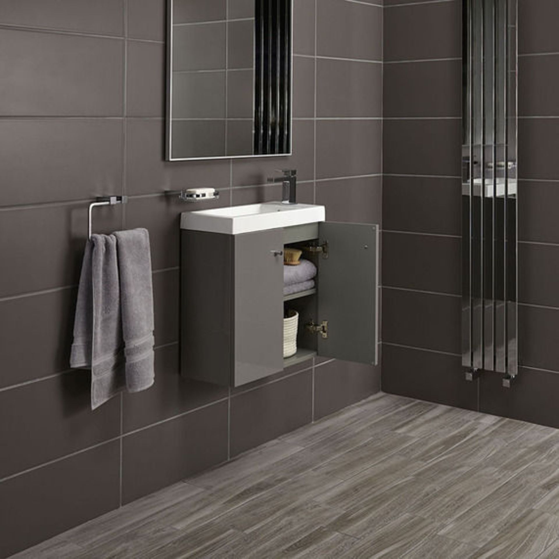 10 x Alpine Duo 495 Wall Mounted Vanity Units In Gloss Grey - Brand New Boxed Stock - Dimensions: - Image 5 of 5