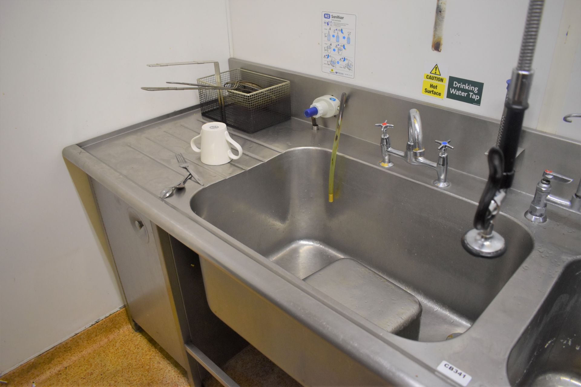 1 x Large Commercial Kitchen Wash Unit With Large Twin Sink Basins, Storage Cupboard, Mixer Taps, - Image 3 of 8