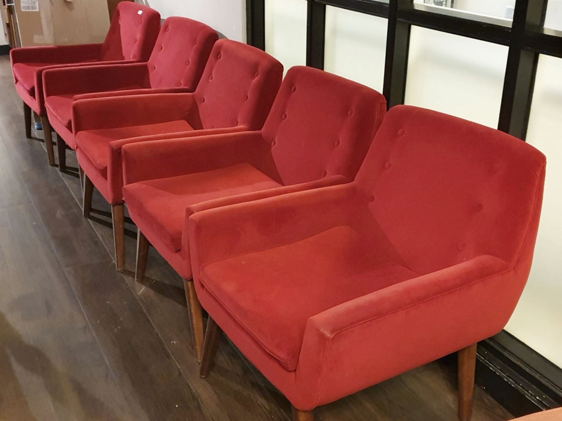 5 x Retro Style Armchairs in Red Fabric - H80/45 x W68 x D70 cms - Ref PA136 - CL463 - Location: - Image 2 of 3