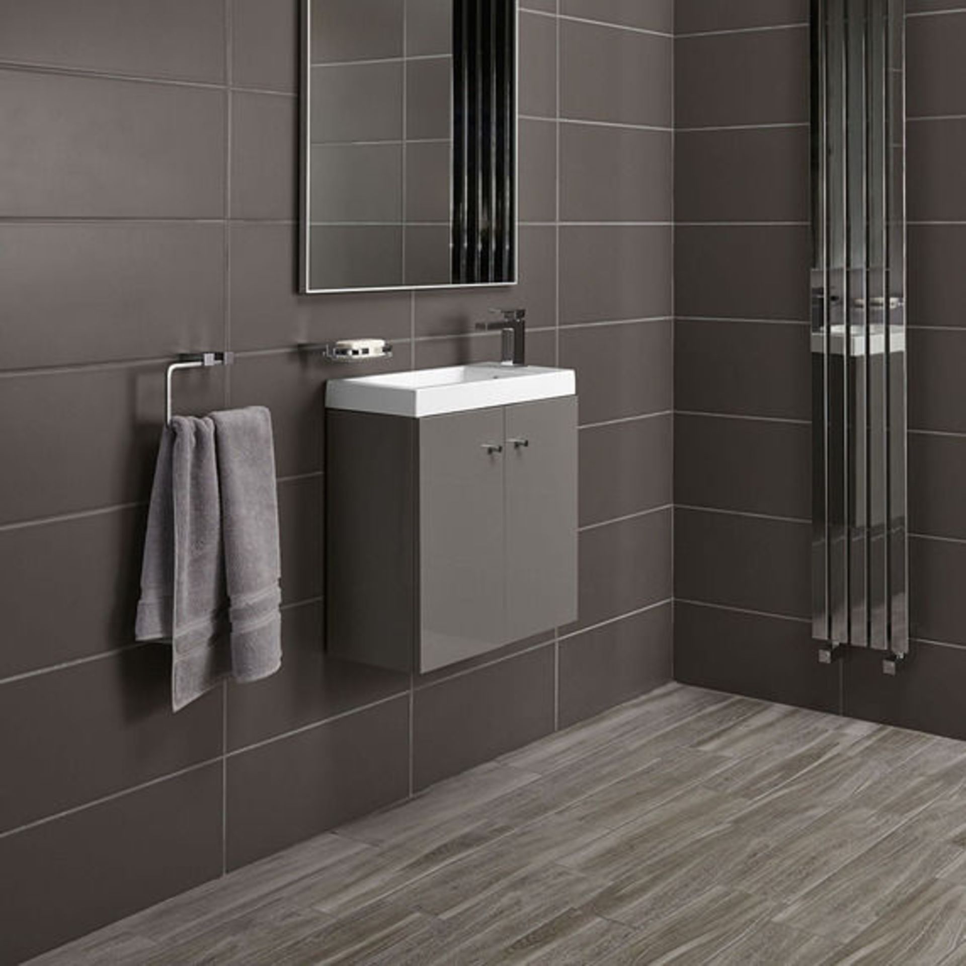 10 x Alpine Duo 495 Wall Mounted Vanity Units In Gloss Grey - Brand New Boxed Stock - Dimensions: - Image 2 of 5