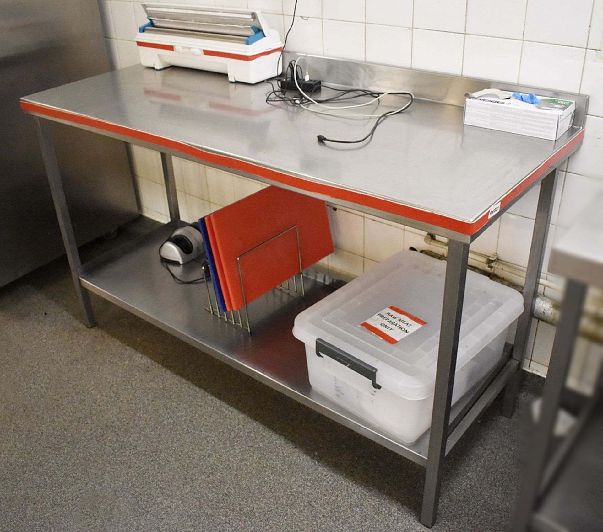 1 x Stainless Steel Kitchen Prep Bench With Upstand and Undershelf - H80 x W150 x D60 cms - Ref C521