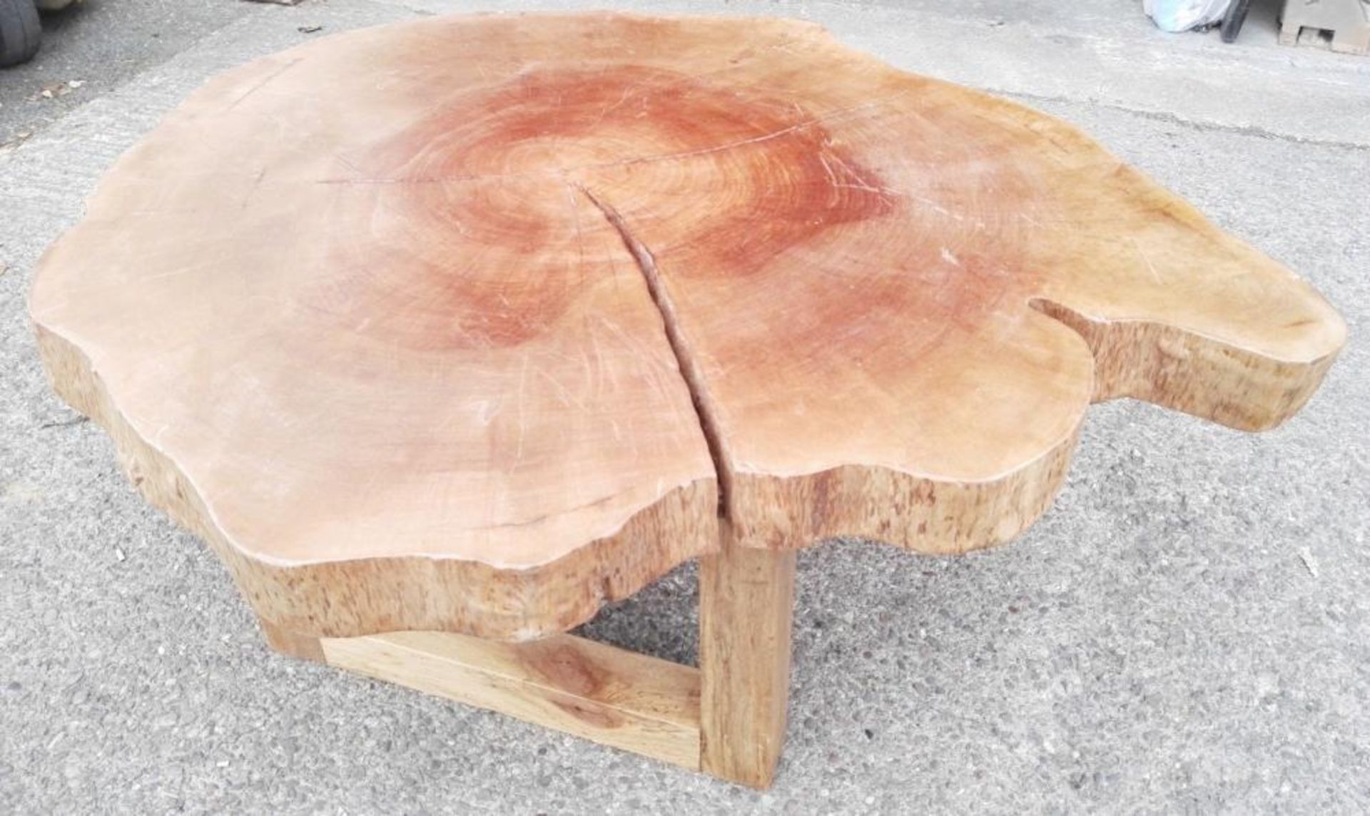 1 x Unique Reclaimed Solid Tree Trunk Coffee Table - Dimensions (approx): W152 x D129 x H63.3cm - Re - Image 3 of 7