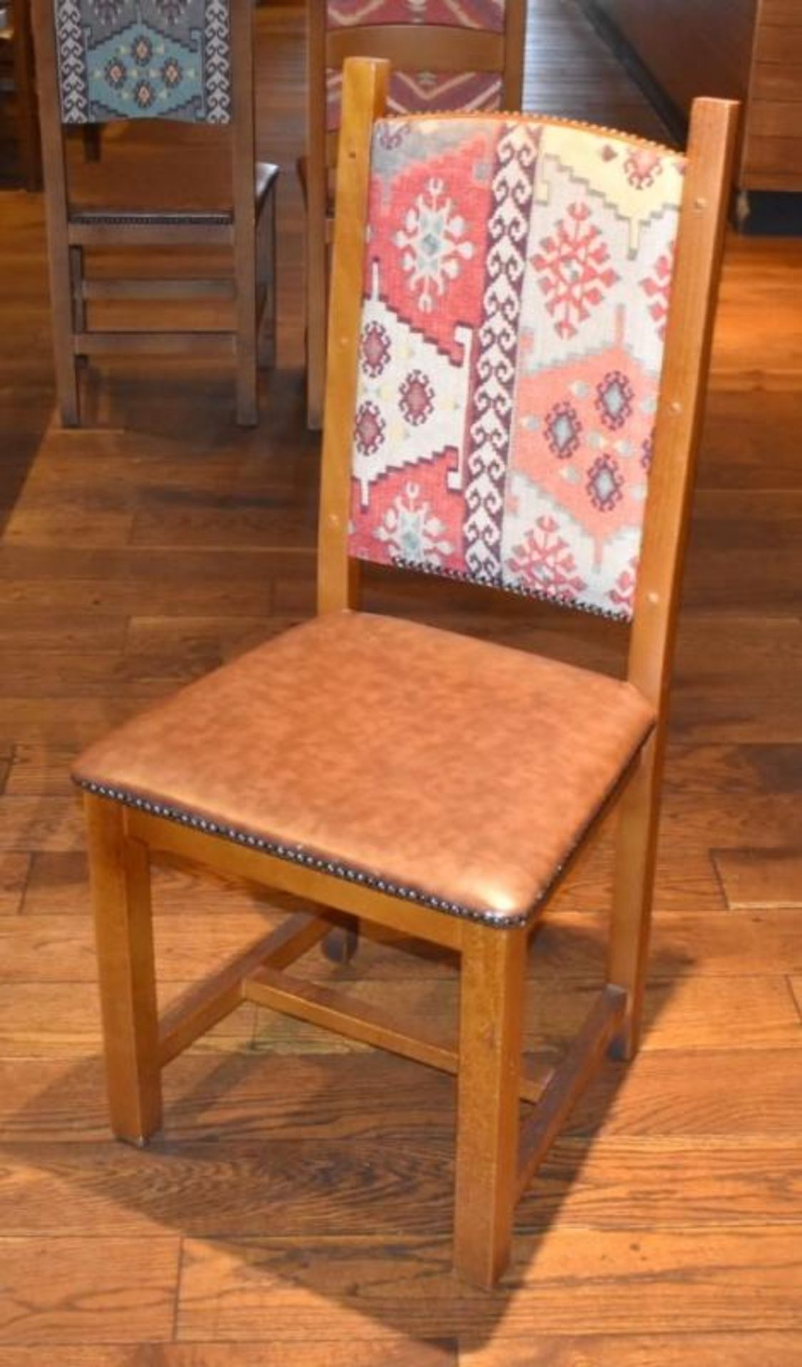 14 x Restaurant High Back Dining Chairs With Faux Leather Brown Seat Pads and Fabric Backs - H100 x - Image 3 of 6