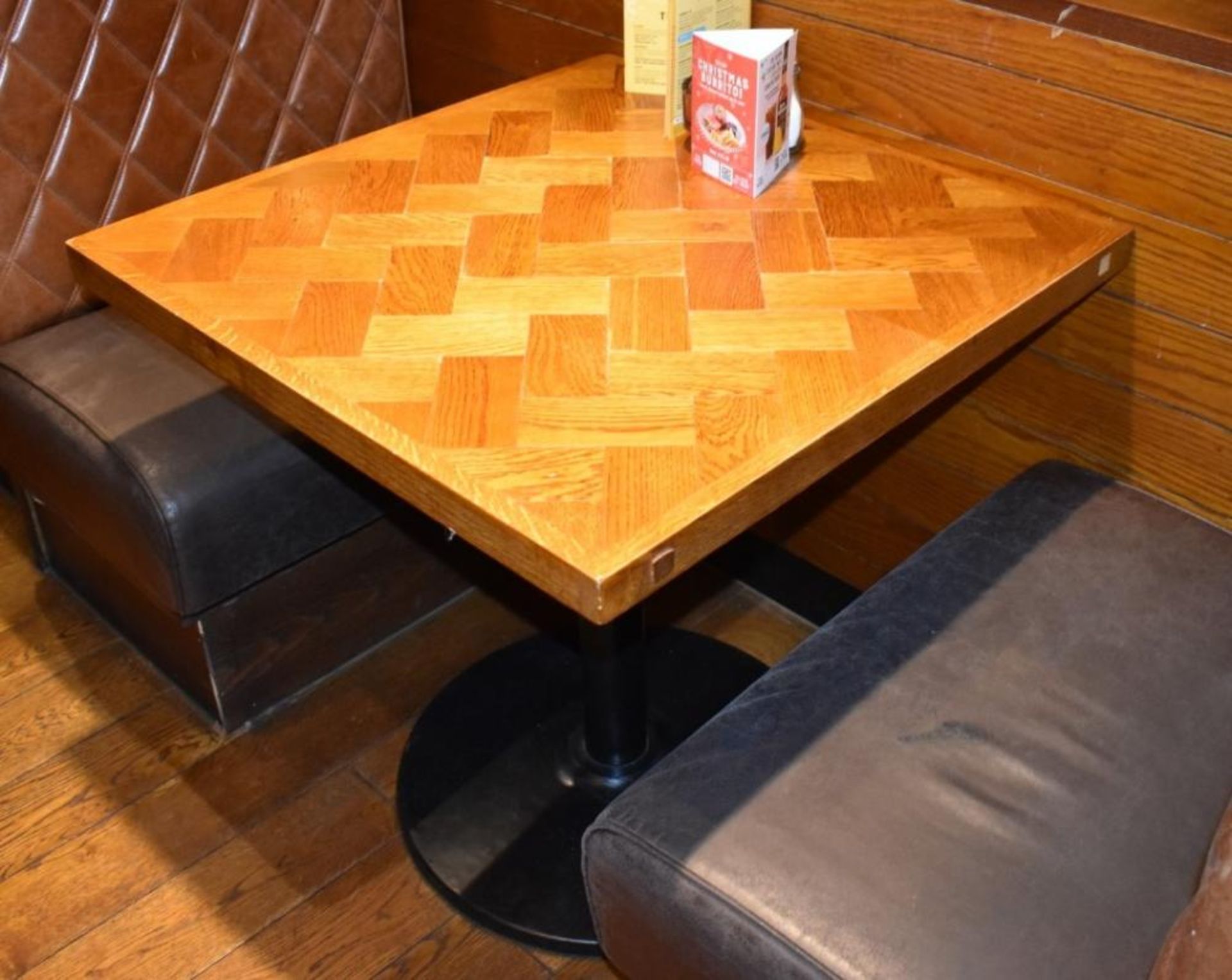 5 x Parquet Design Restaurant Dining Tables With Cast Iron Bases - Small Size - CL461 - Location: Lo - Image 2 of 6