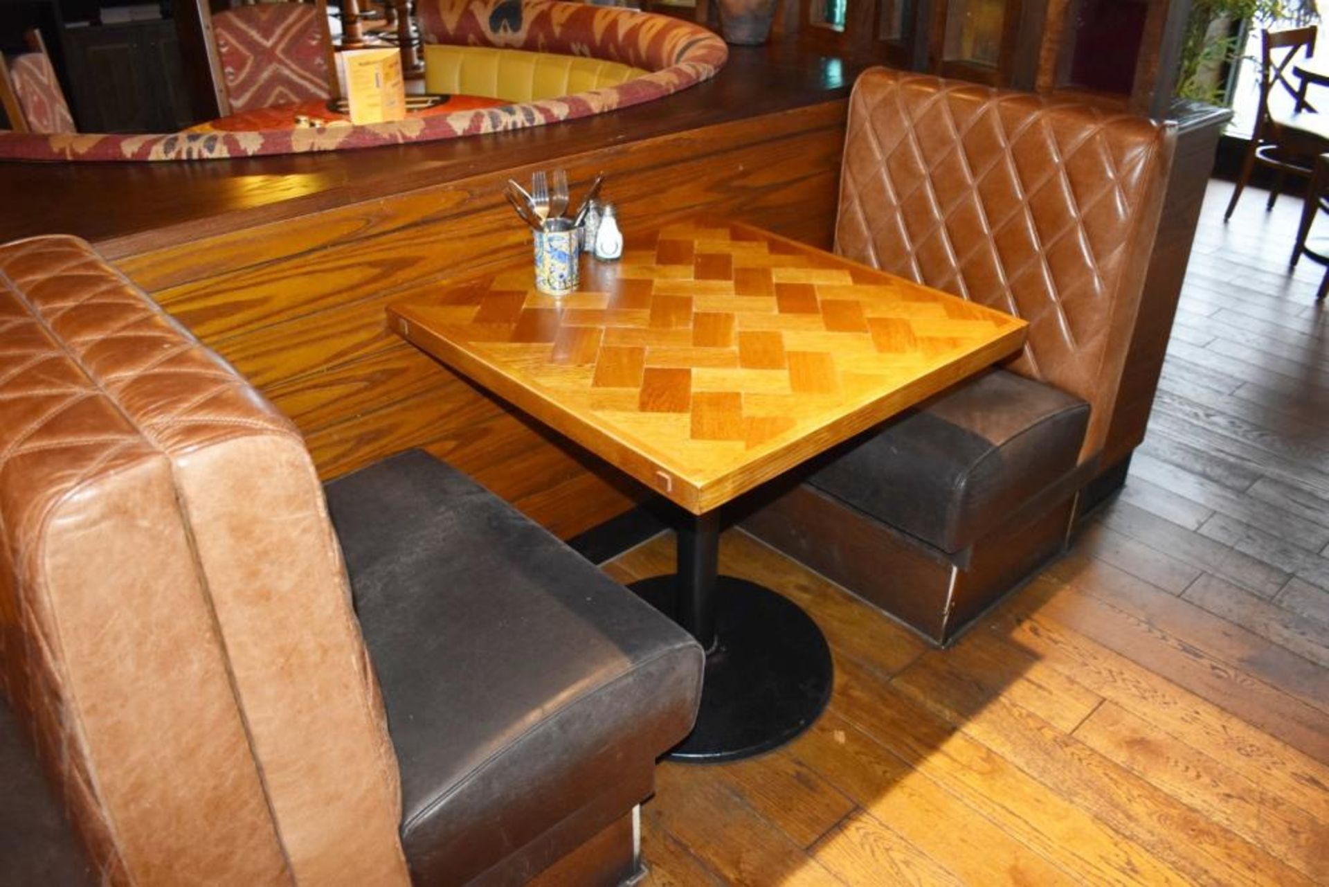 5 x Parquet Design Restaurant Dining Tables With Cast Iron Bases - Small Size - CL461 - Location: Lo - Image 5 of 6