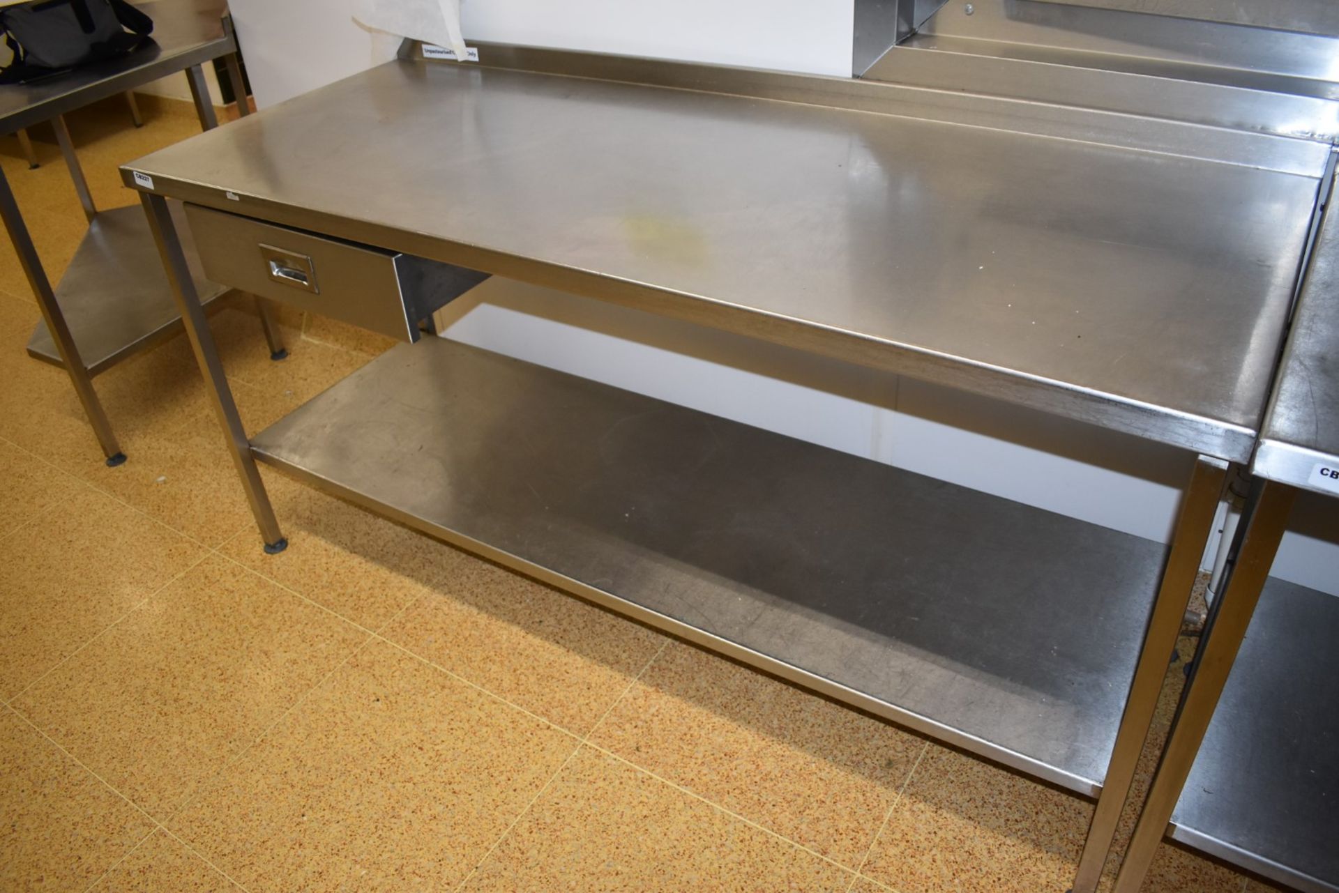 1 x Large Stainless Steel Prep Table With Upstand, Undershelf and Single Integrated Drawer H85 x - Image 2 of 5