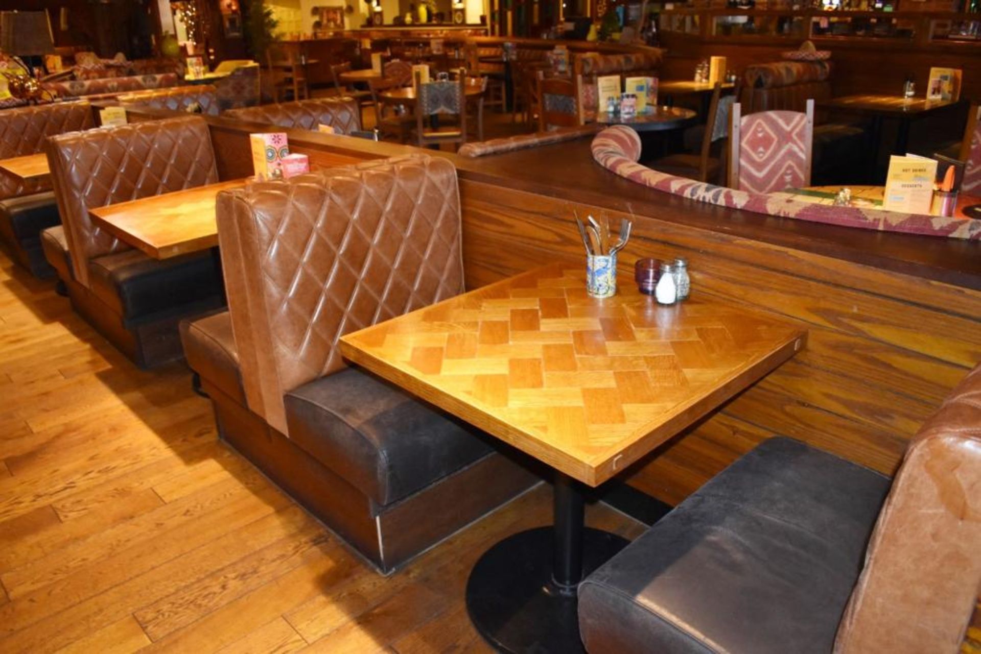 5 x Parquet Design Restaurant Dining Tables With Cast Iron Bases - Small Size - CL461 - Location: Lo - Image 6 of 6