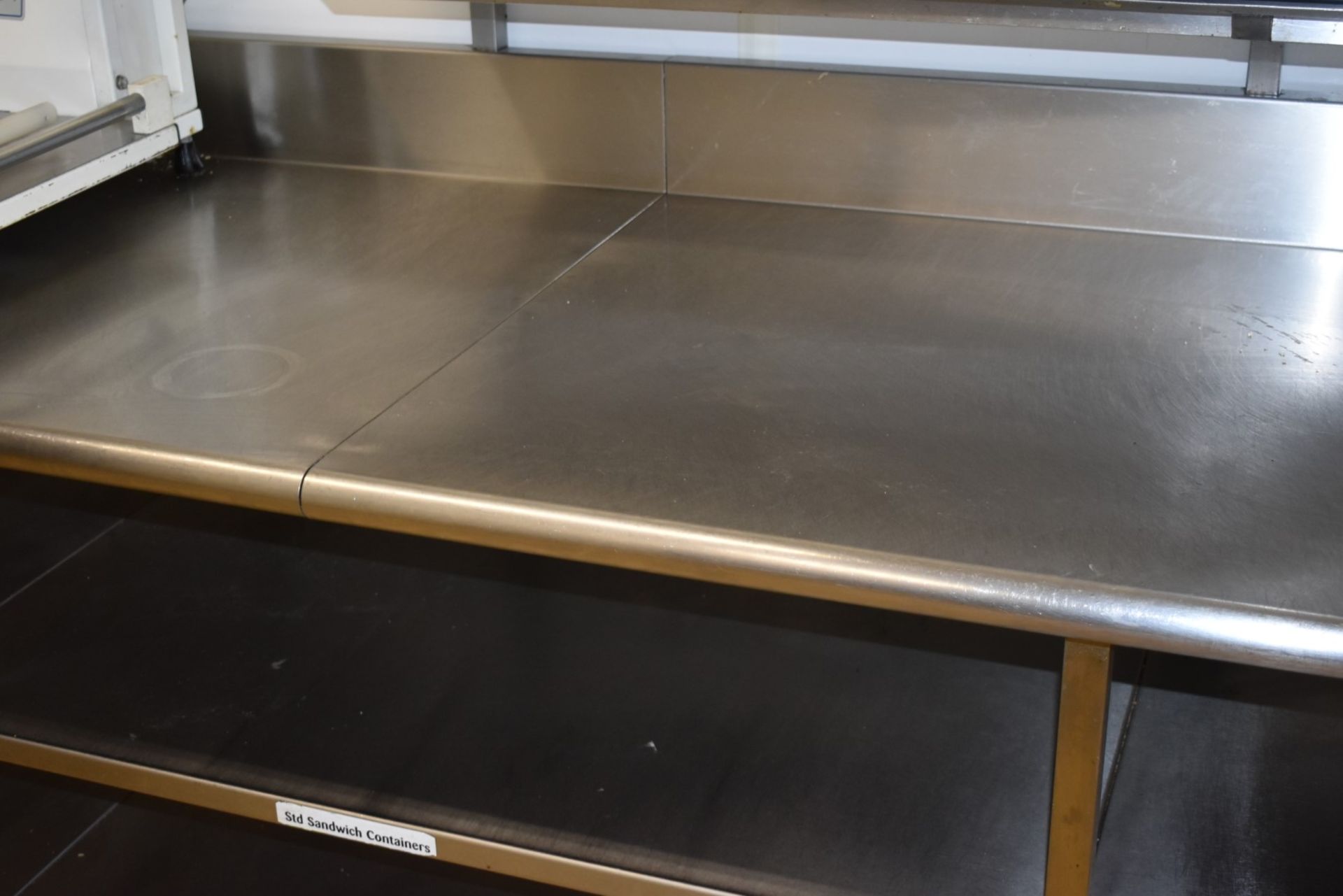 1 x Large Stainless Steel Prep Bench on Castors - Over 11ft in Length - Features Upstands and - Image 4 of 7