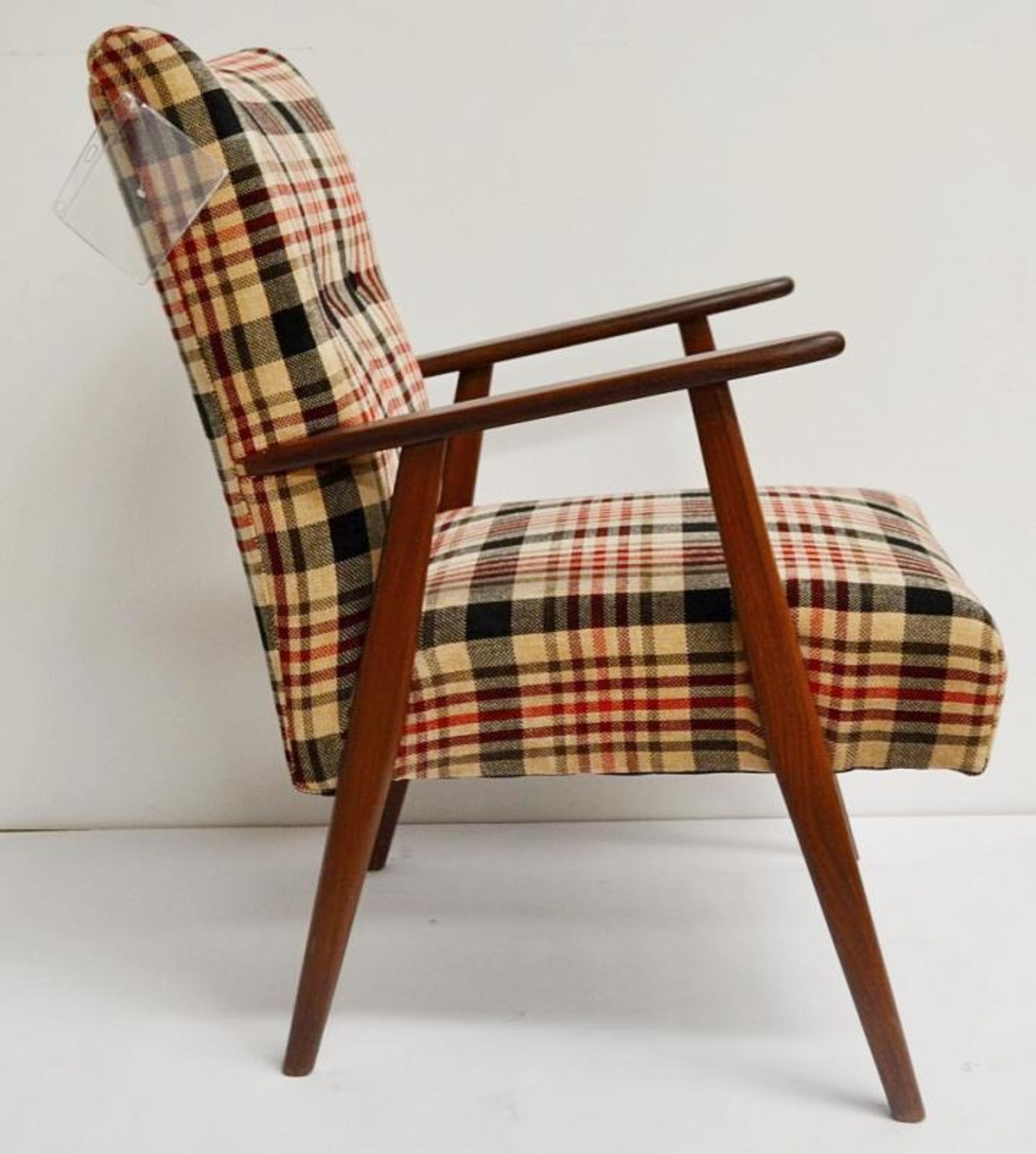 1 x JAB King Upholstery Mid Century Chair Upholstered In A 'Bourbon Pattern' - Dimensions (approx): - Image 8 of 9