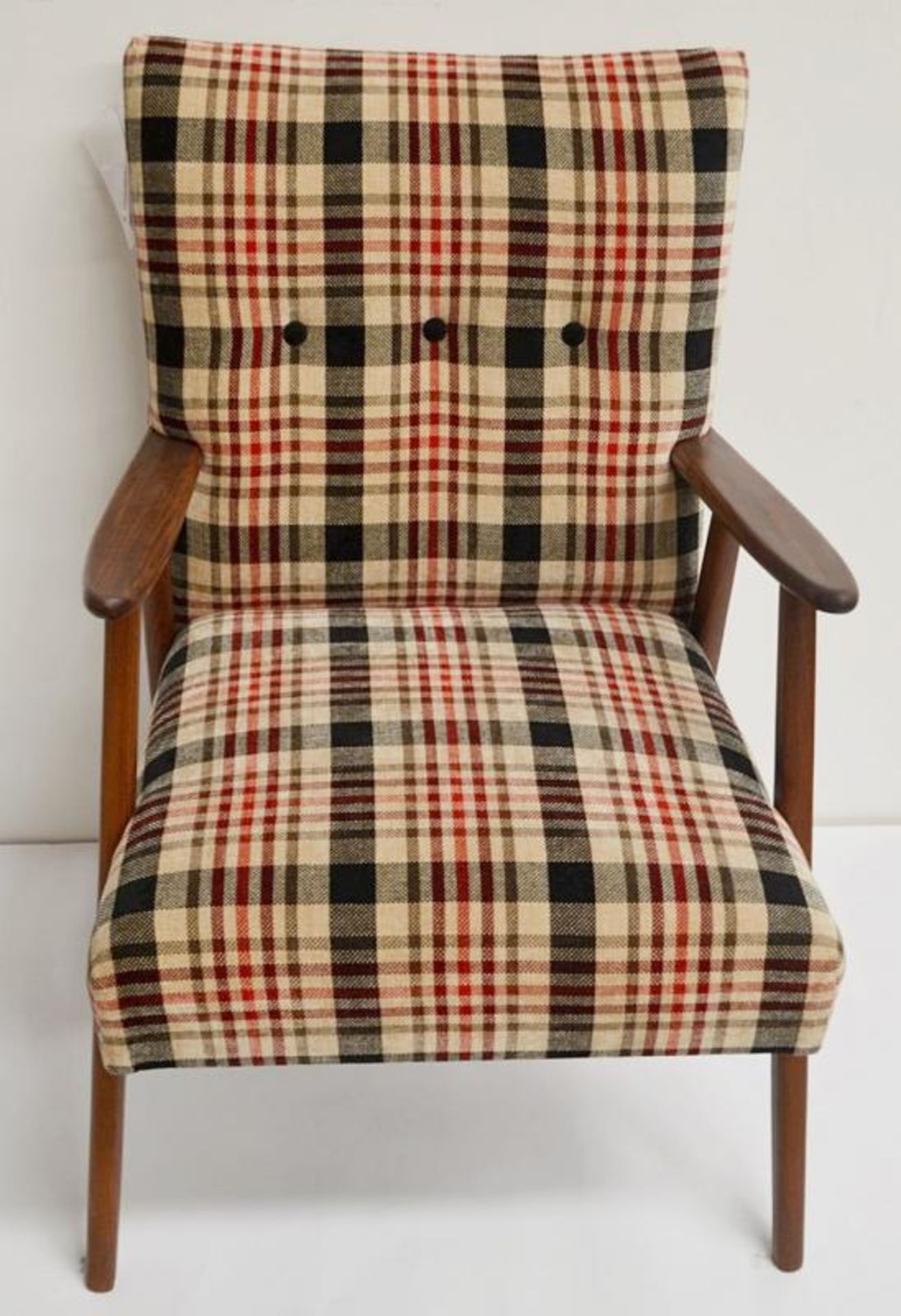 1 x JAB King Upholstery Mid Century Chair Upholstered In A 'Bourbon Pattern' - Dimensions (approx): - Image 9 of 9