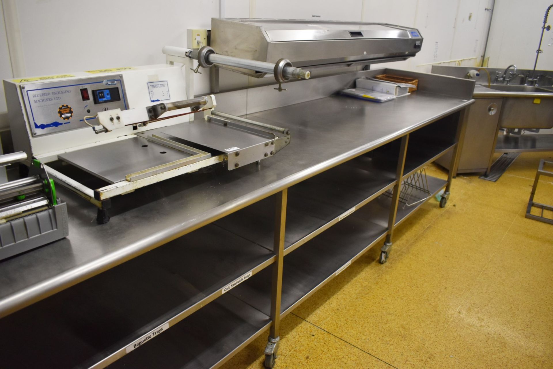 1 x Large Stainless Steel Prep Bench on Castors - Over 11ft in Length - Features Upstands and - Image 7 of 7
