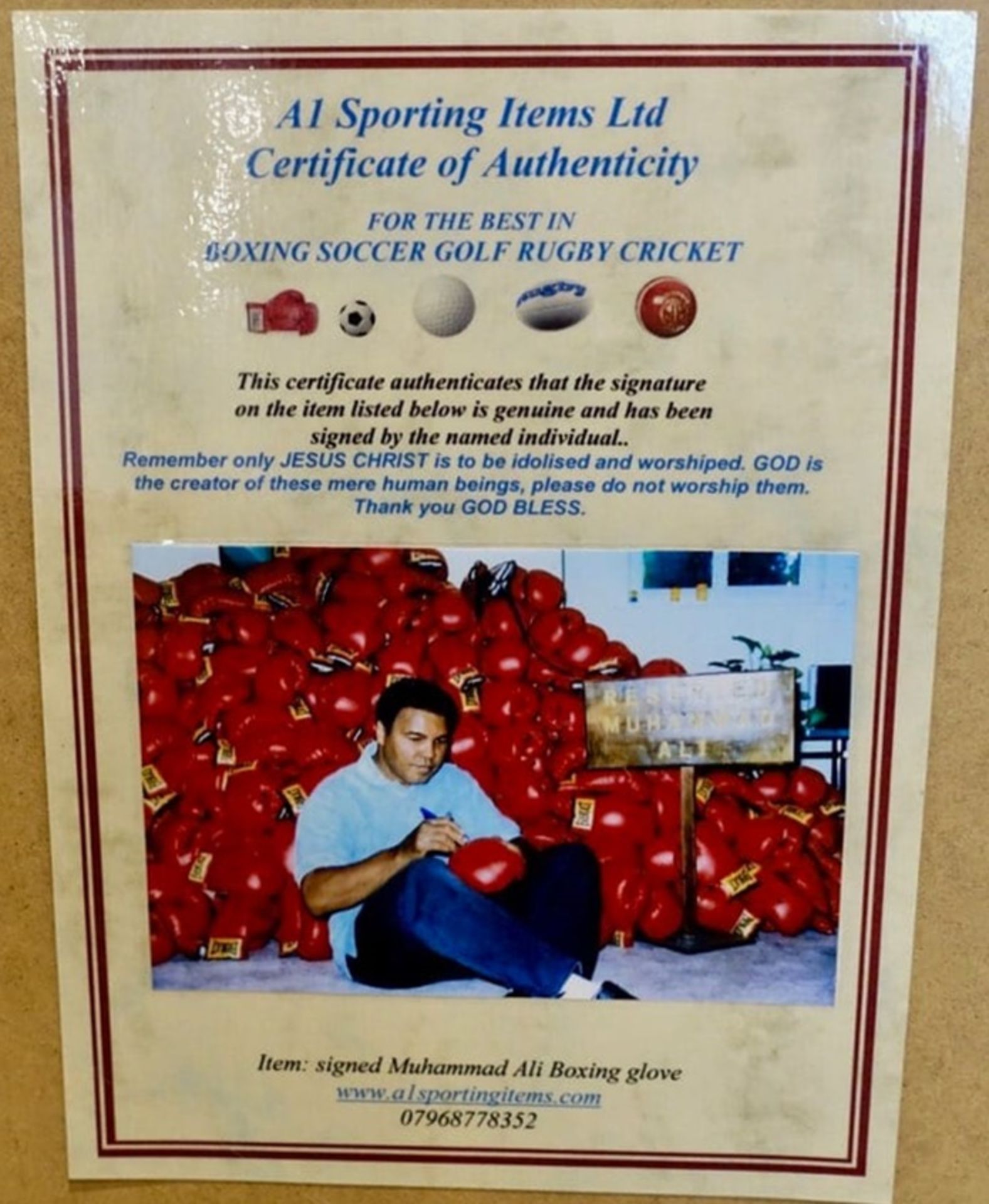 1 x Signed Muhammad Ali Boxing Glove - Mounted in Framed Display Case With Certificate of - Image 3 of 5