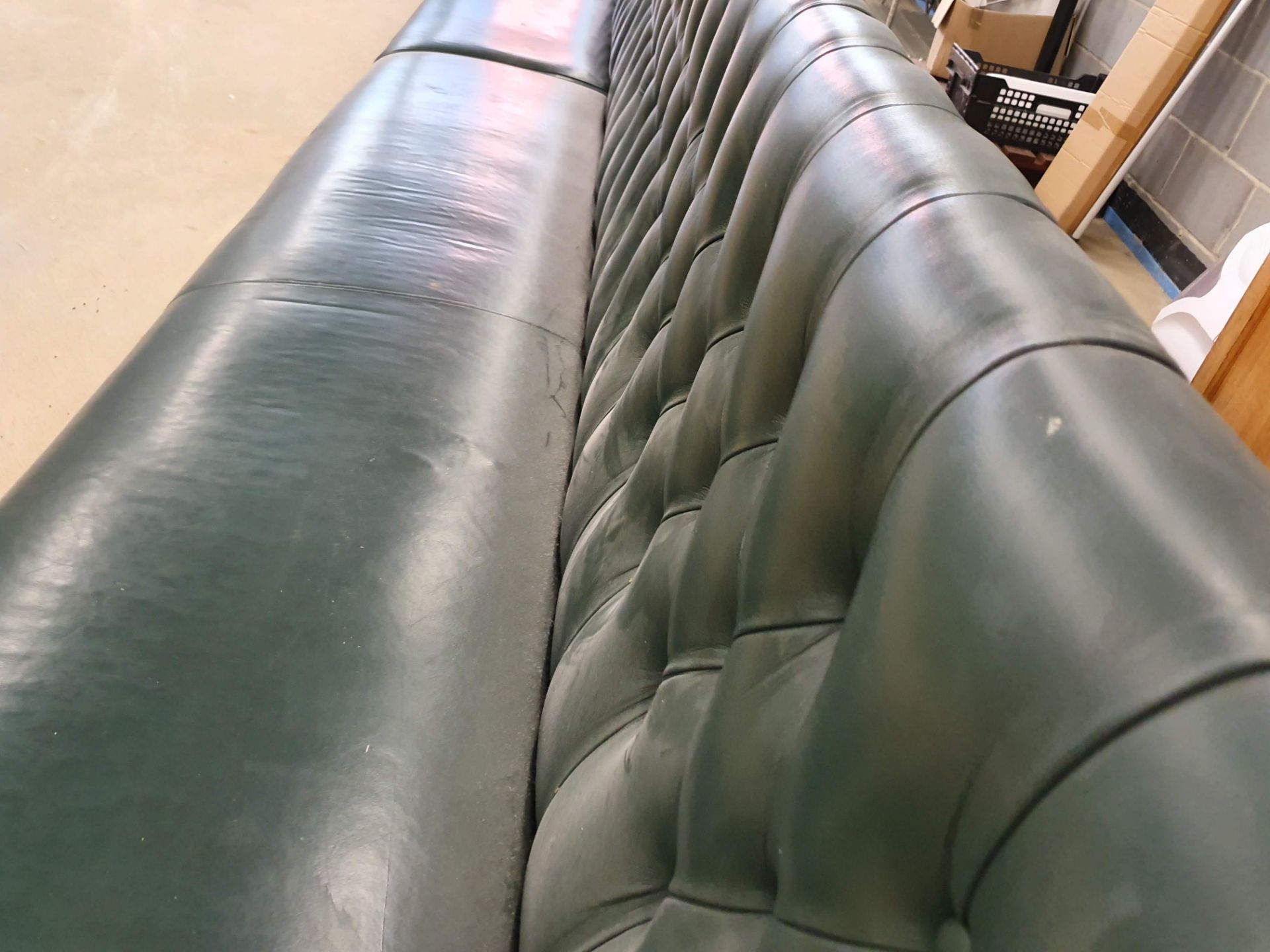 1 x Restaurant Seating Bench Upholstery in Green With Studded Back and Oak Turned Legs - H91 - Image 10 of 10