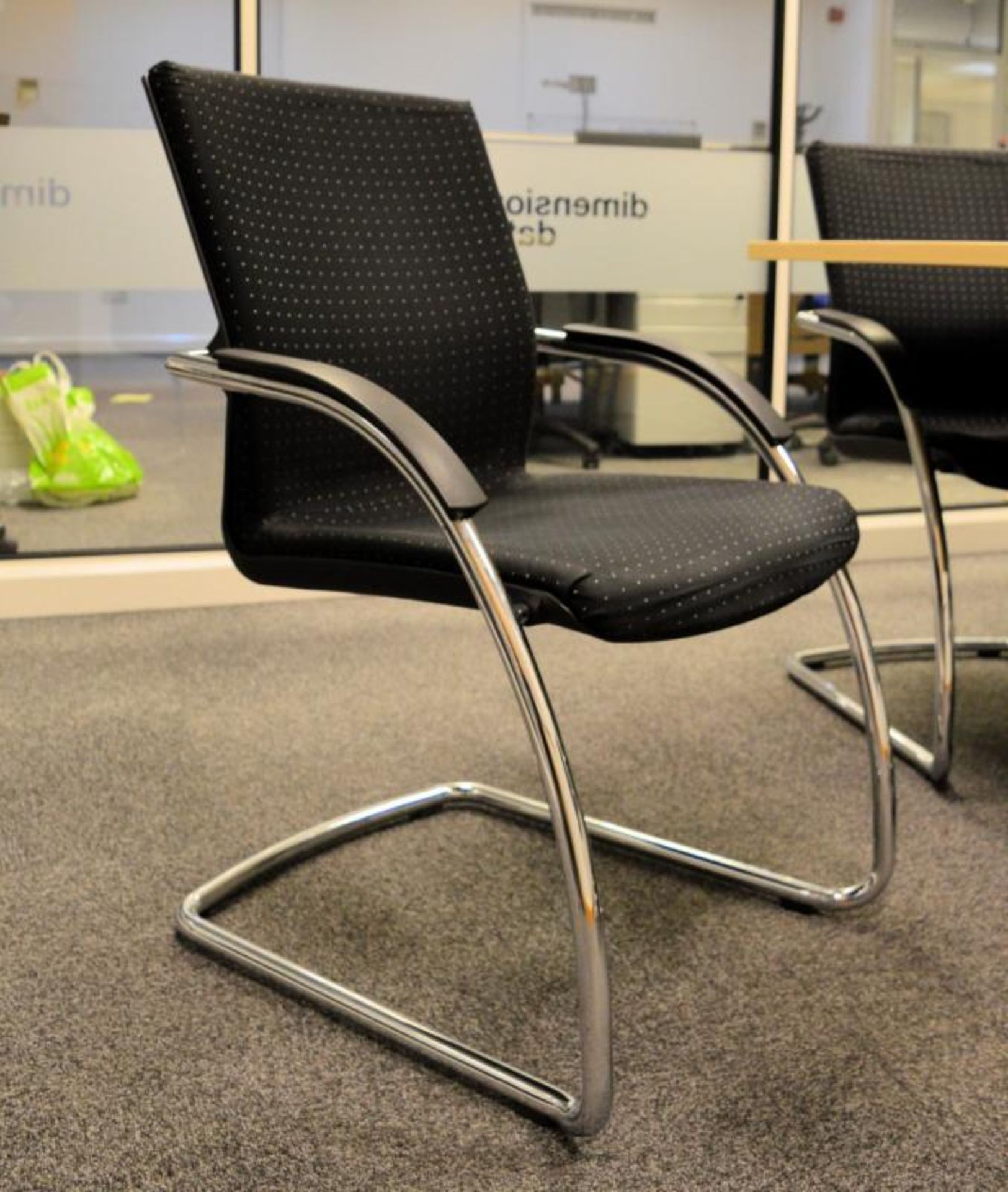 8 x Stackable Boardroom Meeting Chairs in Black With Chrome Stands and Arm Rests - Contemporary