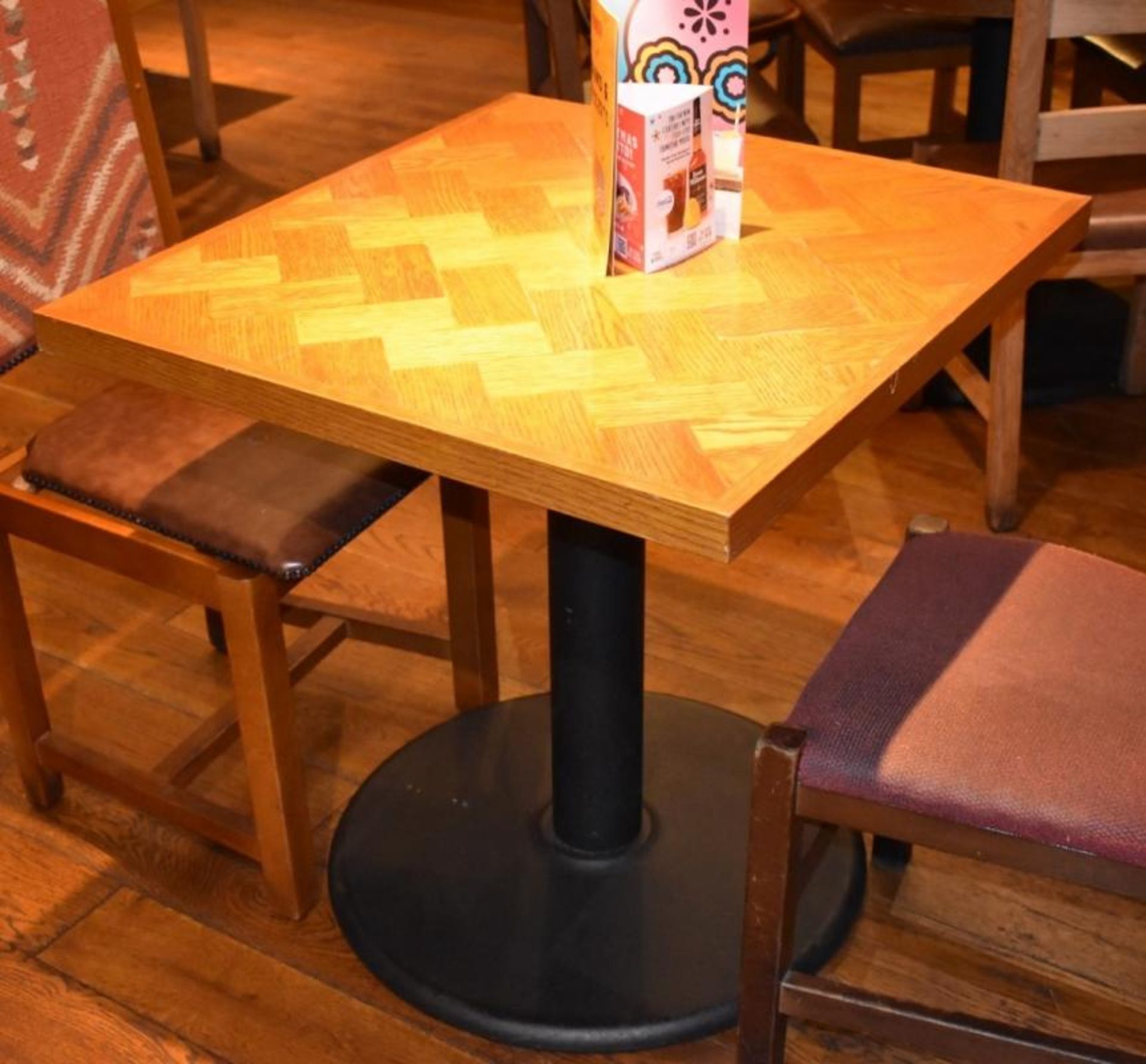 5 x Parquet Design Restaurant Dining Tables With Cast Iron Bases - Small Size - CL461 - Location: Lo - Image 3 of 6