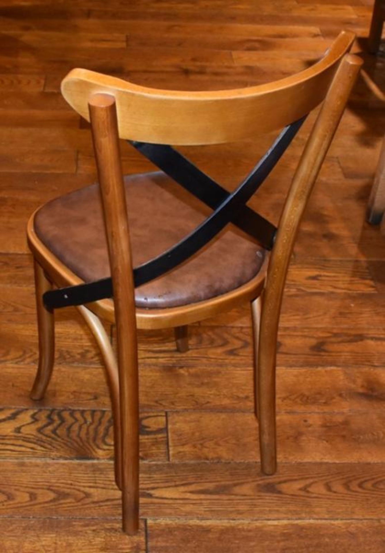 5 x Restaurant Dining Chairs With Metal Crossbacks and Faux Leather Brown Seat Pads H84 x W45 cms - - Image 4 of 4