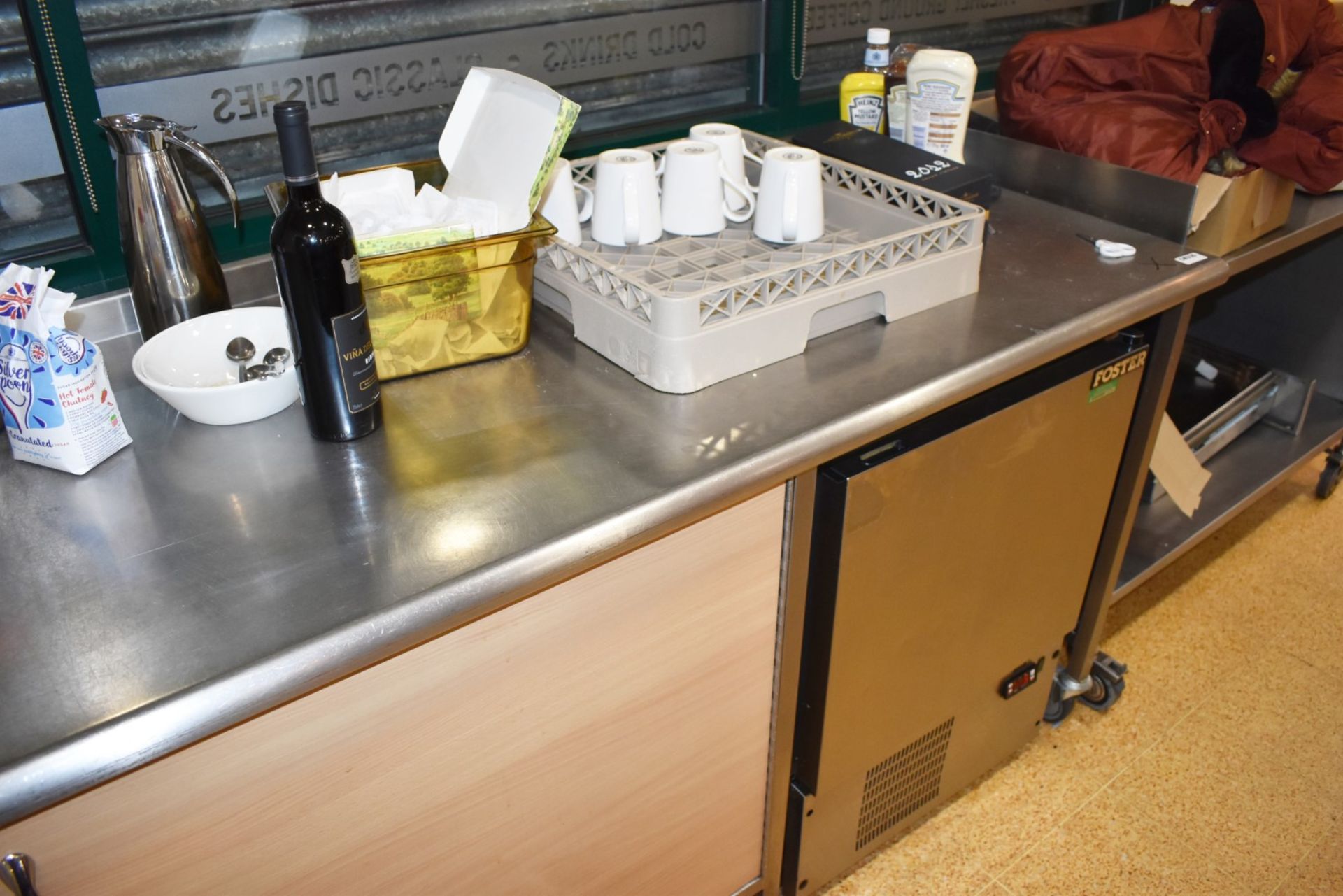 1 x Stainless Steel Preparation Bench With Upstand, Undercounter Storage With Beech Doors, Castor - Image 3 of 5