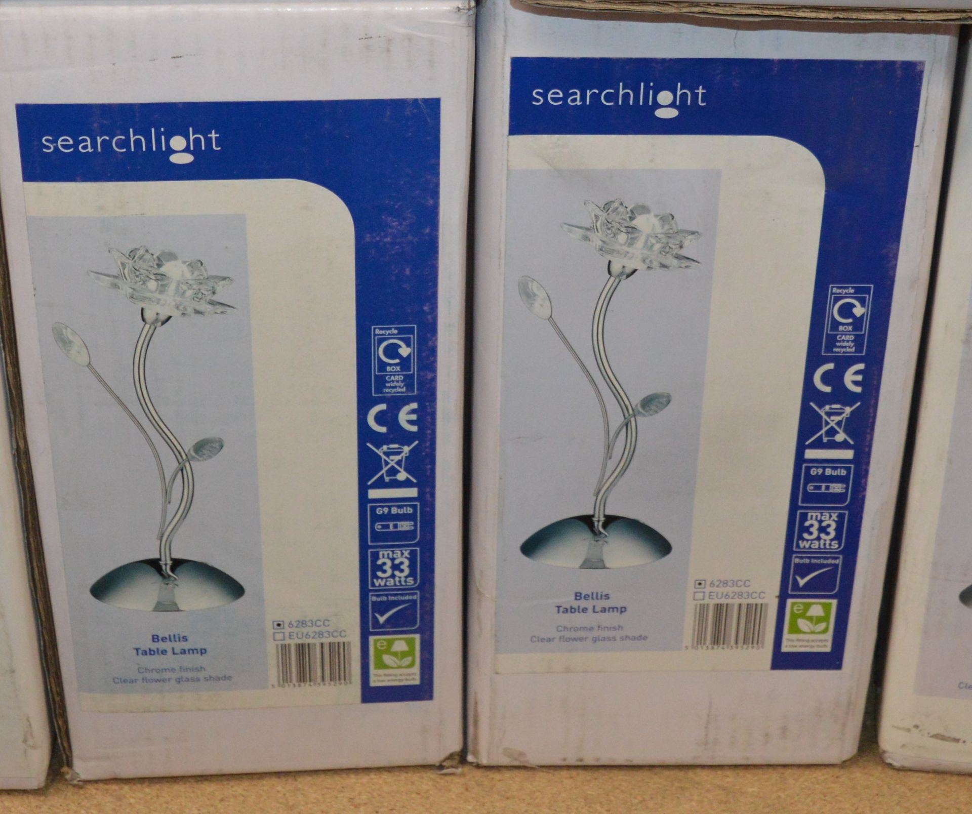 2 x Searchlight Bellis Table Lamps With Chrome Finish and Clear Flower Glass Shades - Product Code