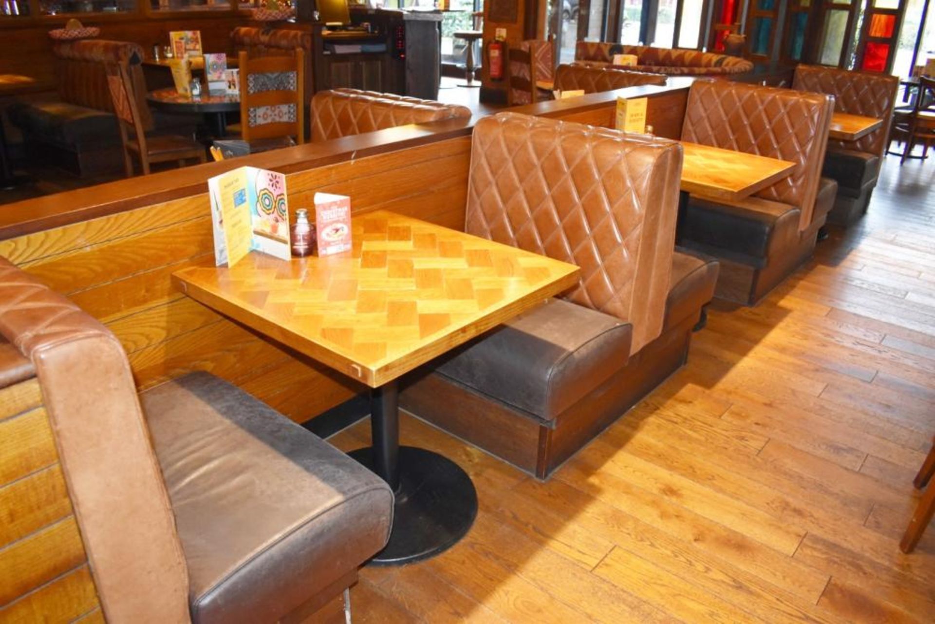 5 x Parquet Design Restaurant Dining Tables With Cast Iron Bases - Small Size - CL461 - Location: Lo - Image 4 of 6