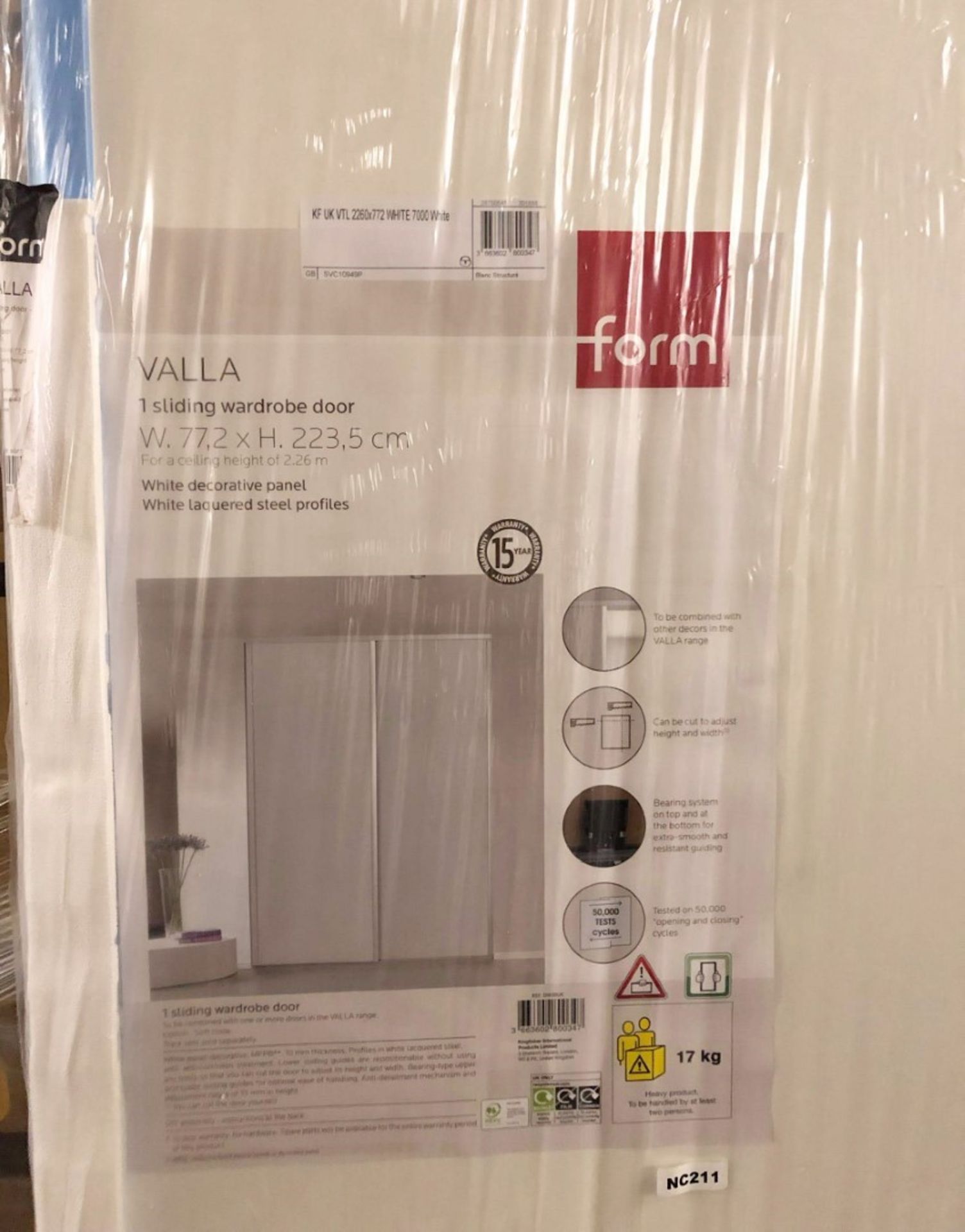 1 x VALLA 1 Sliding Wardrobe Door In White Decorative Panel With White Lacquered Steel Profiles - CL - Image 3 of 4