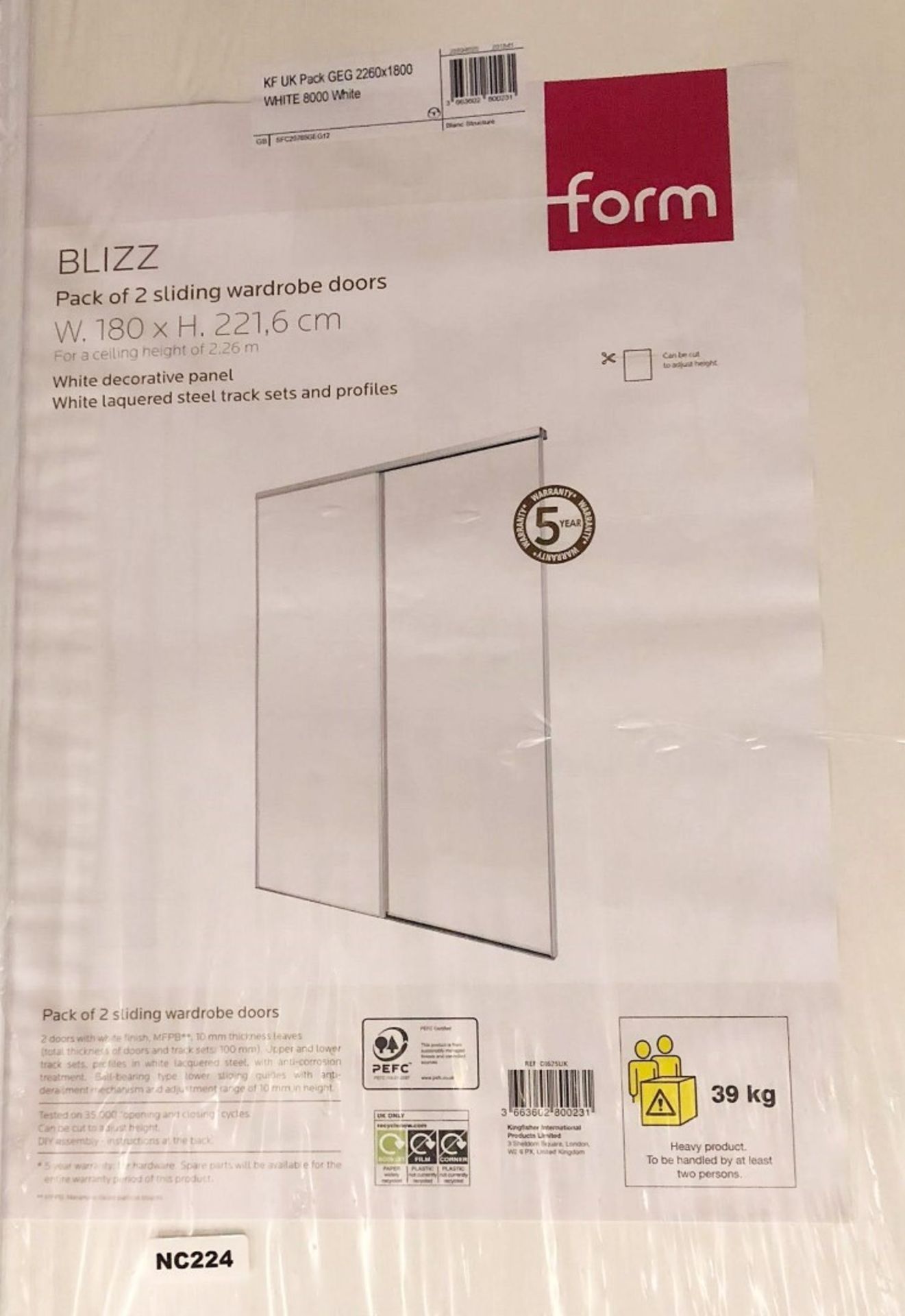 1 x BLIZZ Pack of 2 Sliding Wardrobe Doors In White Decorative Panel With White Lacquered Steel Trac - Image 2 of 3