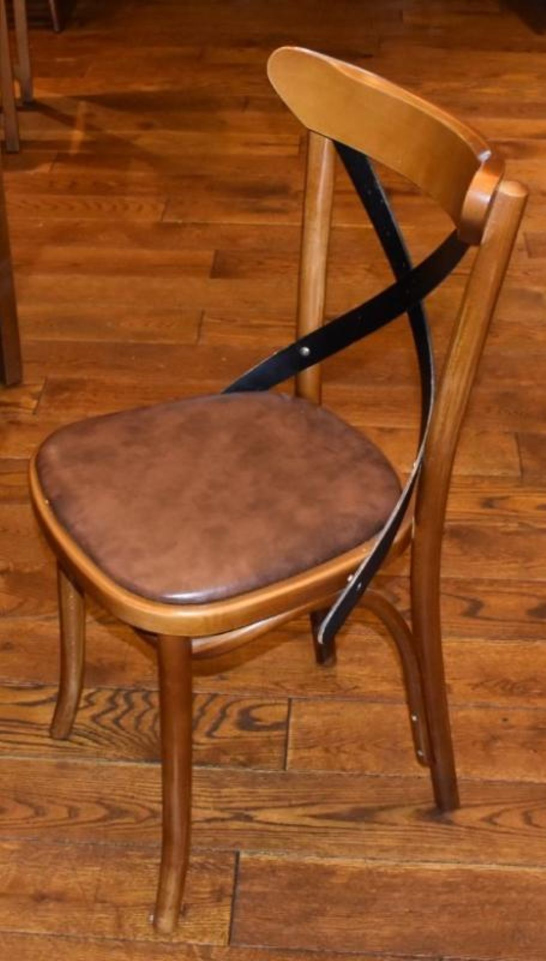 5 x Restaurant Dining Chairs With Metal Crossbacks and Faux Leather Brown Seat Pads H84 x W45 cms - - Image 2 of 4