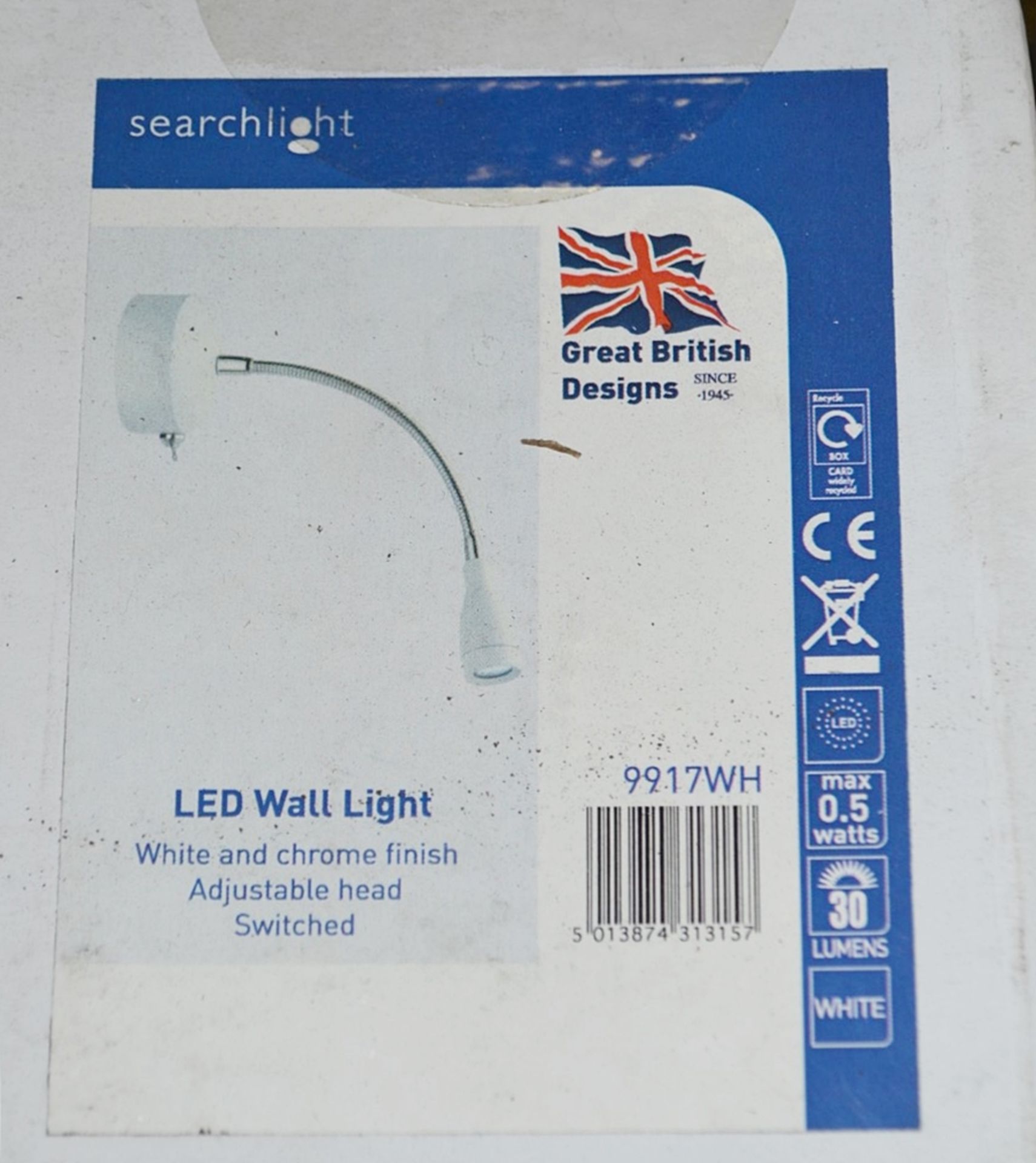 5 x Searchlight LED Wall Lights Finished In White and Chrome - Brand New and Boxed - 9917WH - Ref: J - Image 3 of 3