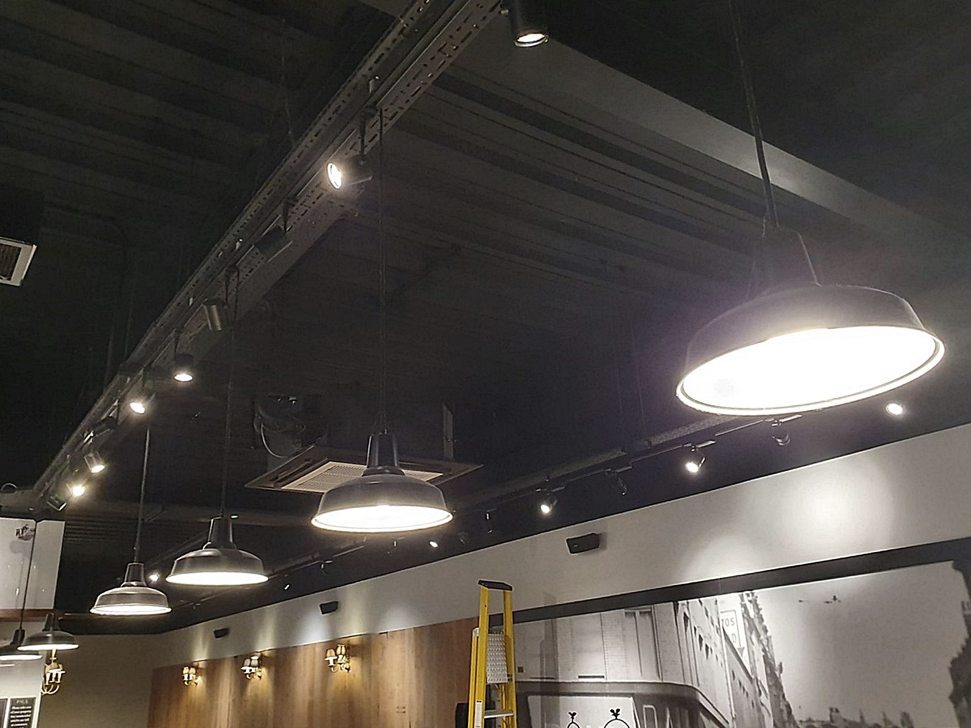 6 x Ceiling Pendant Lights in Black Plus 1 x Matching Wall Light - 26cm Diameter - Ref PA156 - CL463