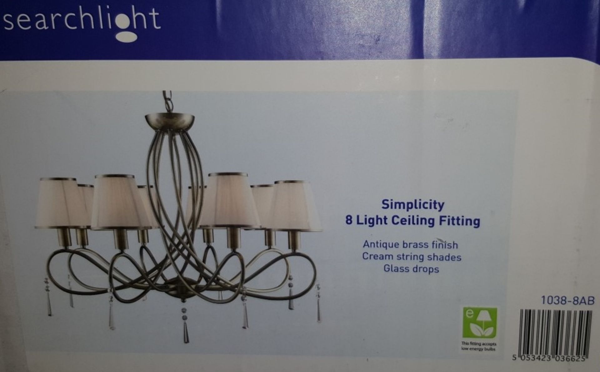 1 x Searchlight Simplicity 8 Light Ceiling Chandelier in Antique Brass - Product Code 1038-8AB - Image 2 of 2