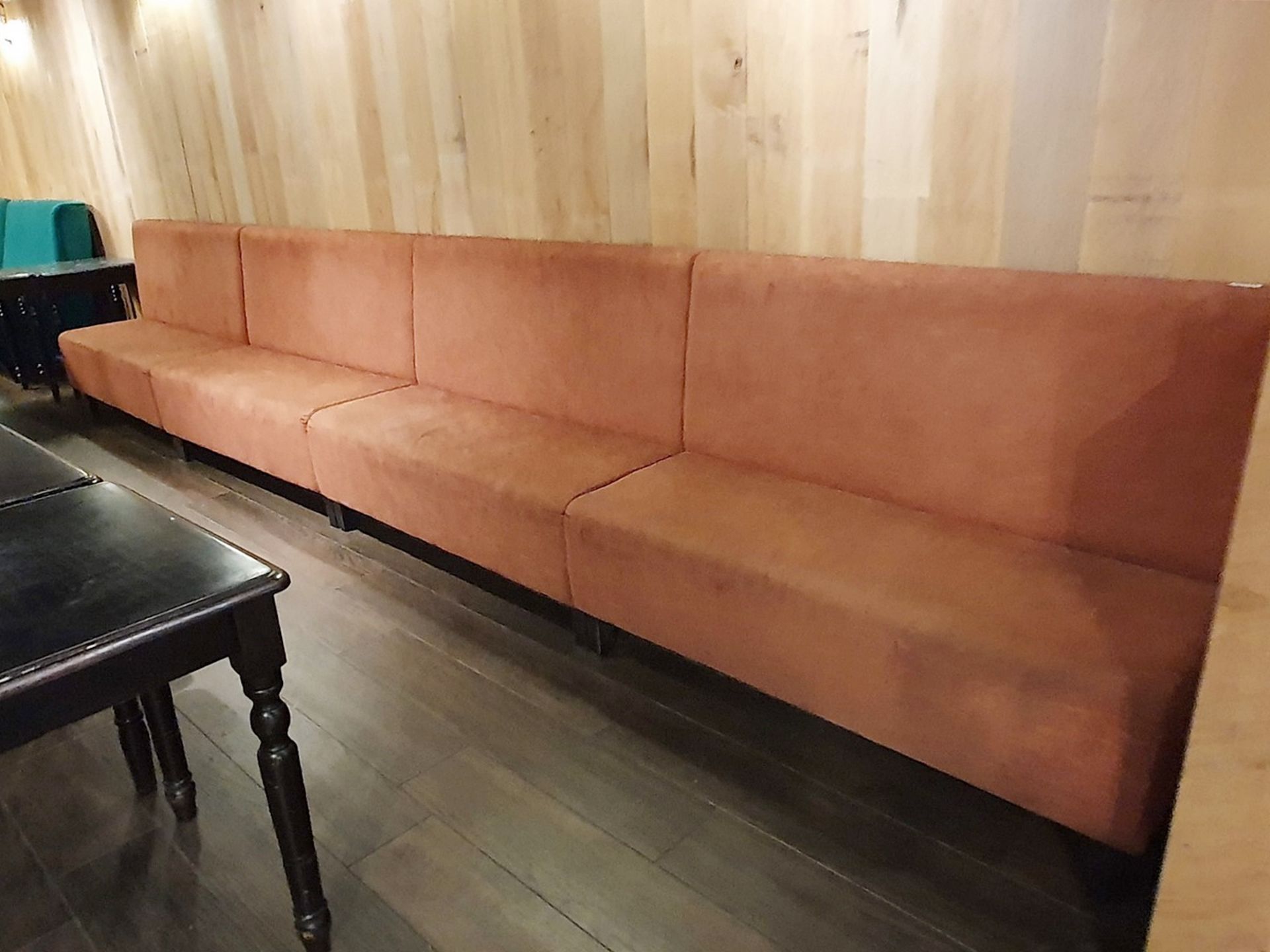 4 x Seating Benches Upholstered in a Hardwearing Salmon Fabric - Dimensions of Each H46/100 x W137 x