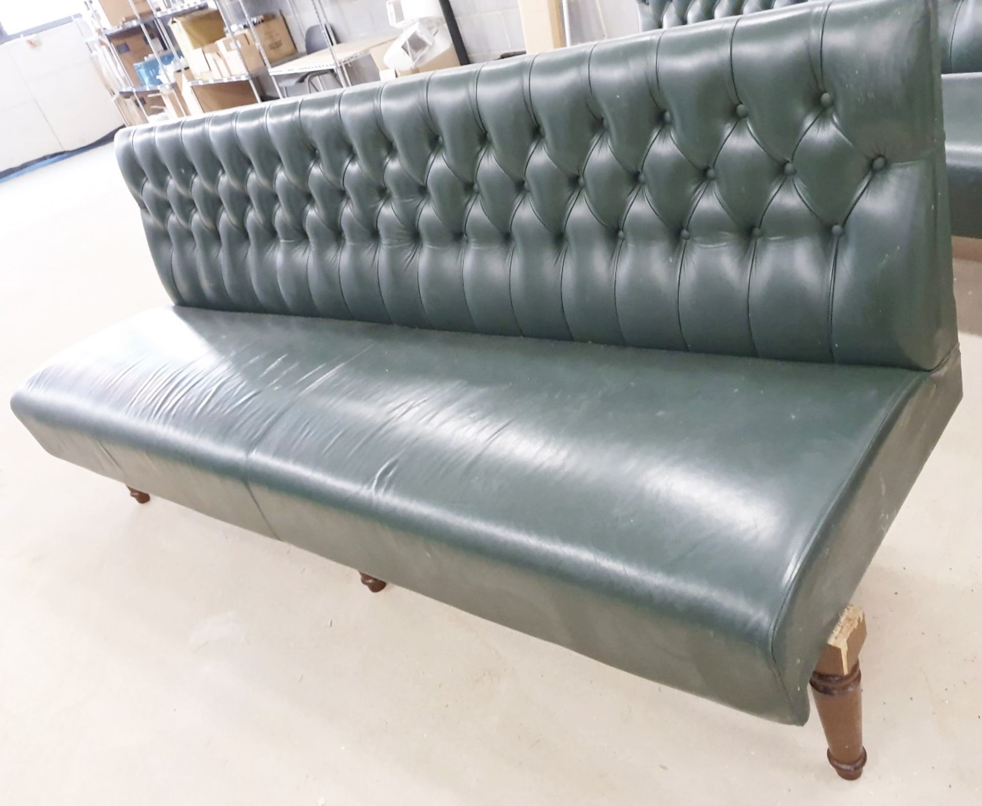 1 x Restaurant Seating Bench Upholstery in Green With Studded Back and Oak Turned Legs - H91 - Image 3 of 10
