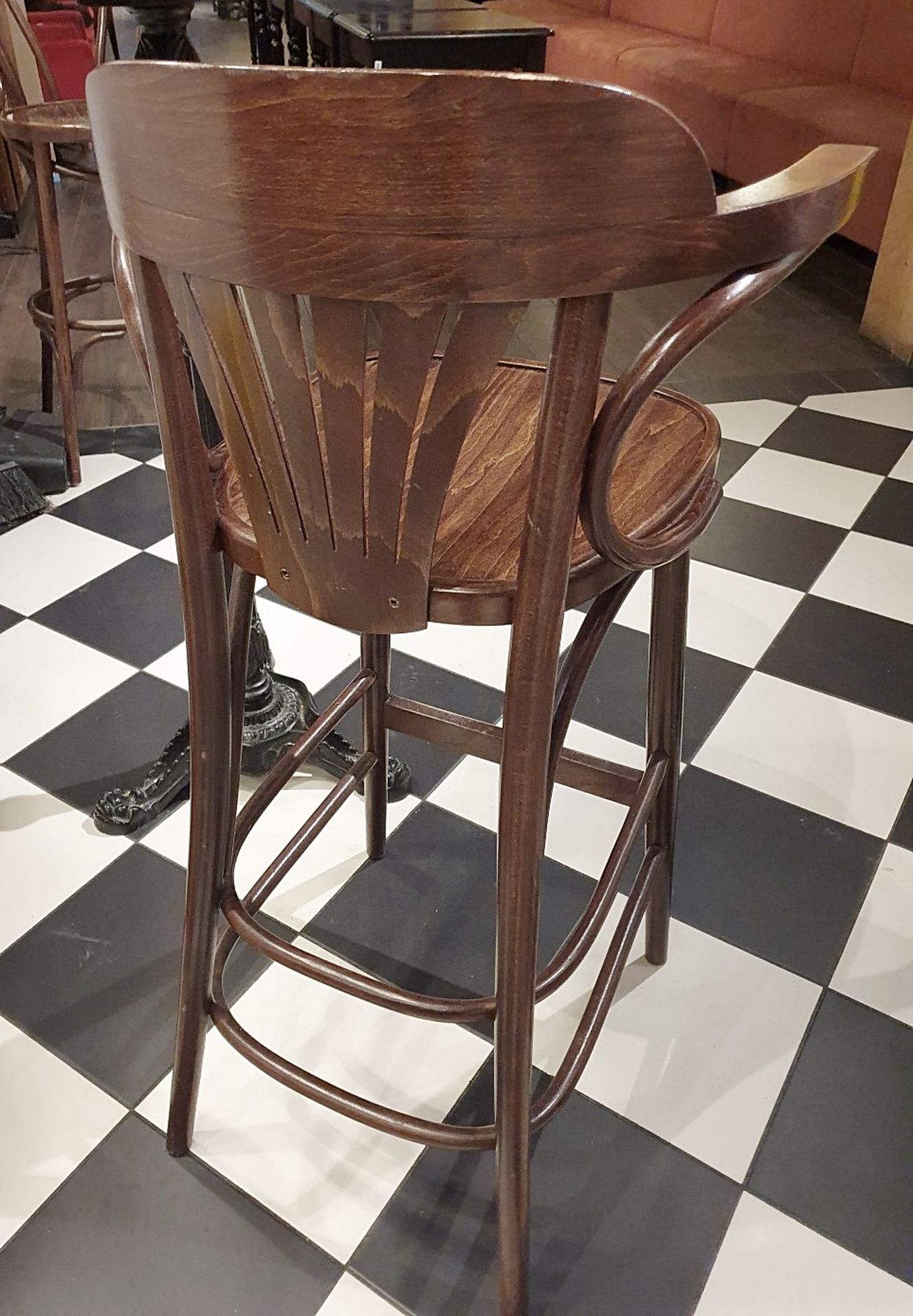 2 x Wooden Bar Stools With Backs, Armrests and Foot Bar - H65/19 x W55 x D40 cms - Ref PA139 - CL463 - Image 3 of 4