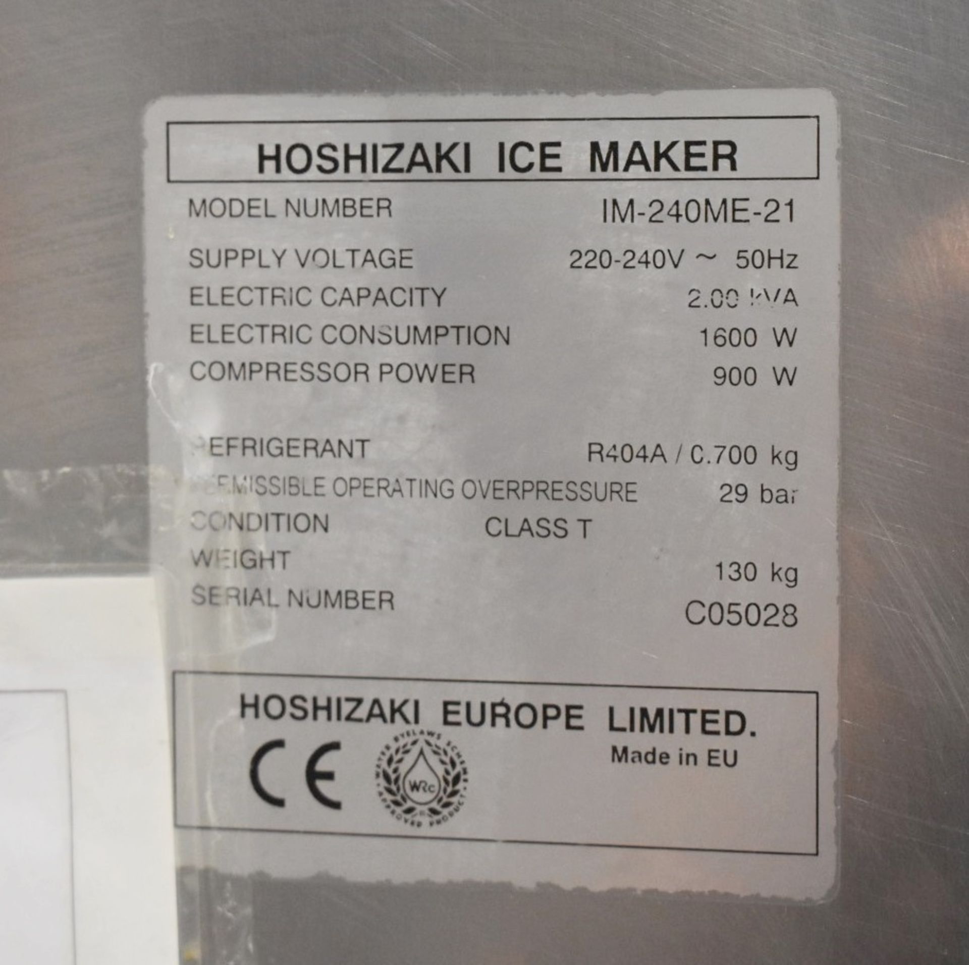 1 x Hoshizaki Ice Maker - Model IM-240ME-21 - H170 x W84 x D79 cms - 240kg Capacity - 240v - Ref - Image 2 of 3