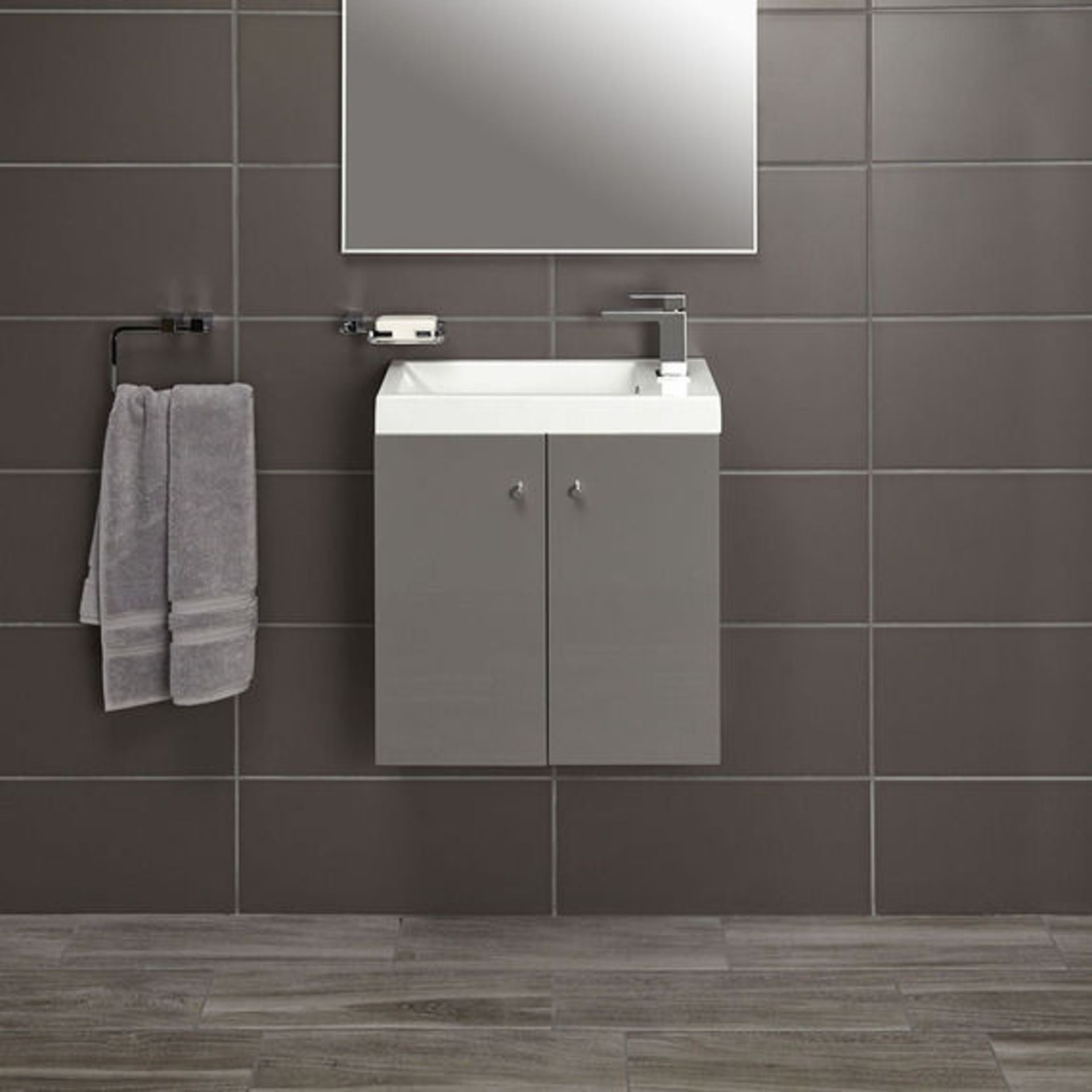 10 x Alpine Duo 495 Wall Mounted Vanity Units In Gloss Grey - Brand New Boxed Stock - Dimensions: - Image 3 of 5
